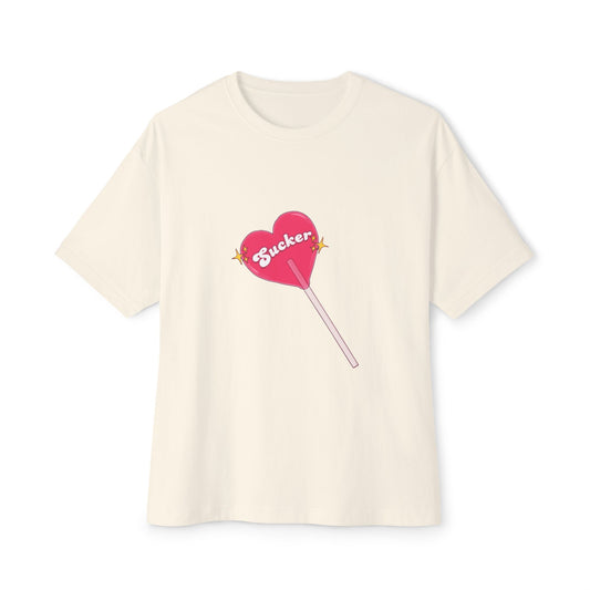 Pink Heart Lollipop Unisex Oversized Boxy Tee - snazzymerch