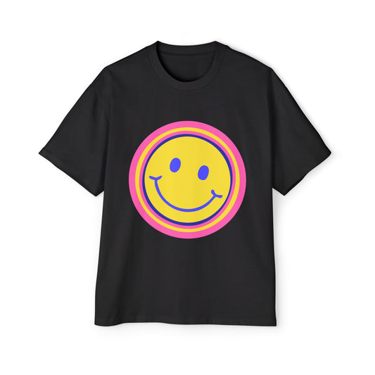 Retro Rainbow Smiley Men's Heavy Oversized Tee - snazzymerch