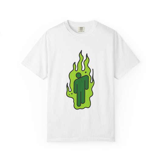 Billie Eilish Inspired Dyed T-shirt – Green Flame Icon Edition Printify