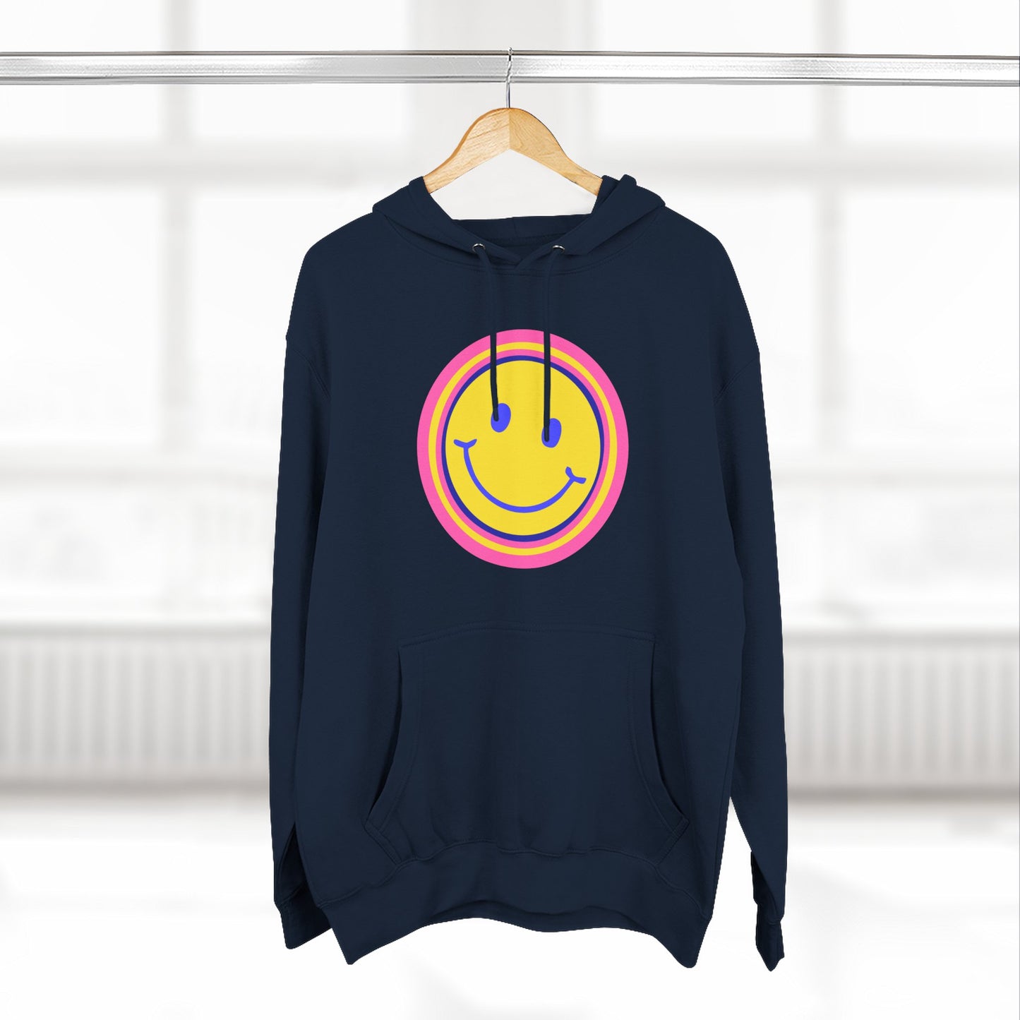 Retro Rainbow Smiley Three-Panel Fleece Hoodie - snazzymerch