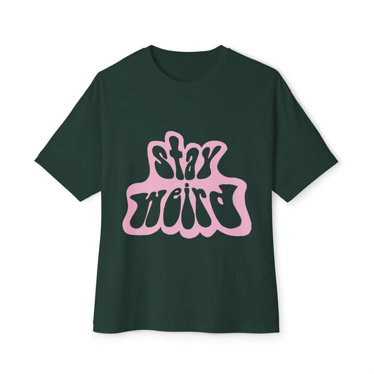 Retro Pink “Stay Weird” Typography Unisex Oversized Boxy Tee - snazzymerch