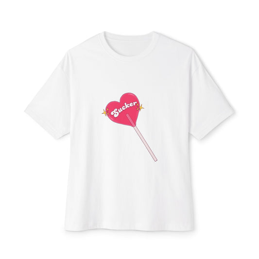 Pink Heart Lollipop Unisex Oversized Boxy Tee - snazzymerch