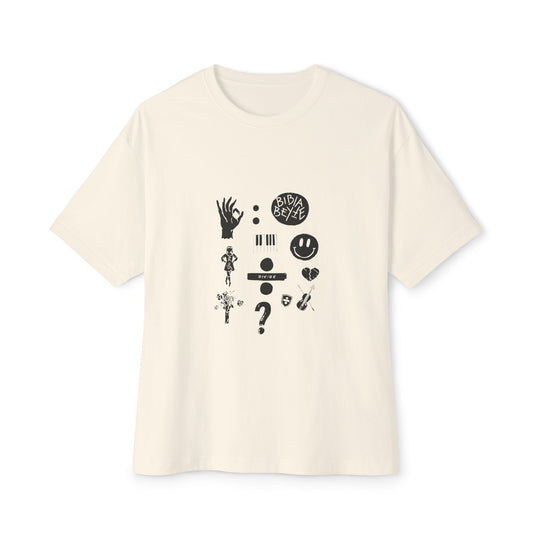 Ocean Wave with Heart Outline Oversized Boxy Tee Printify