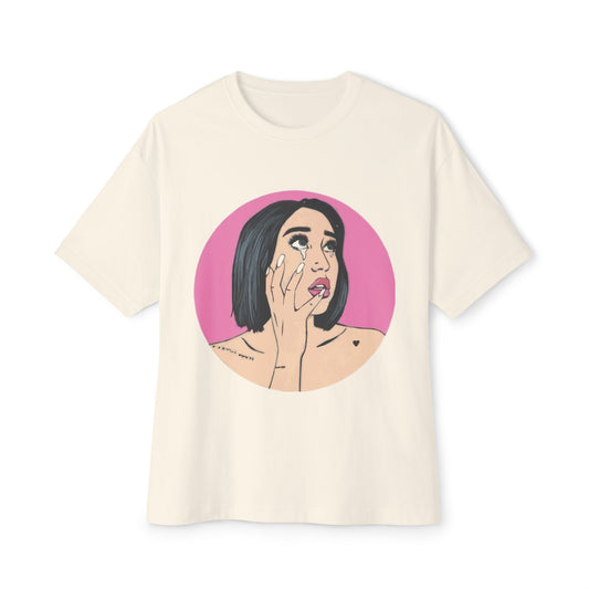 Pop-Art Crying Girl Unisex Oversized Boxy Tee - snazzymerch