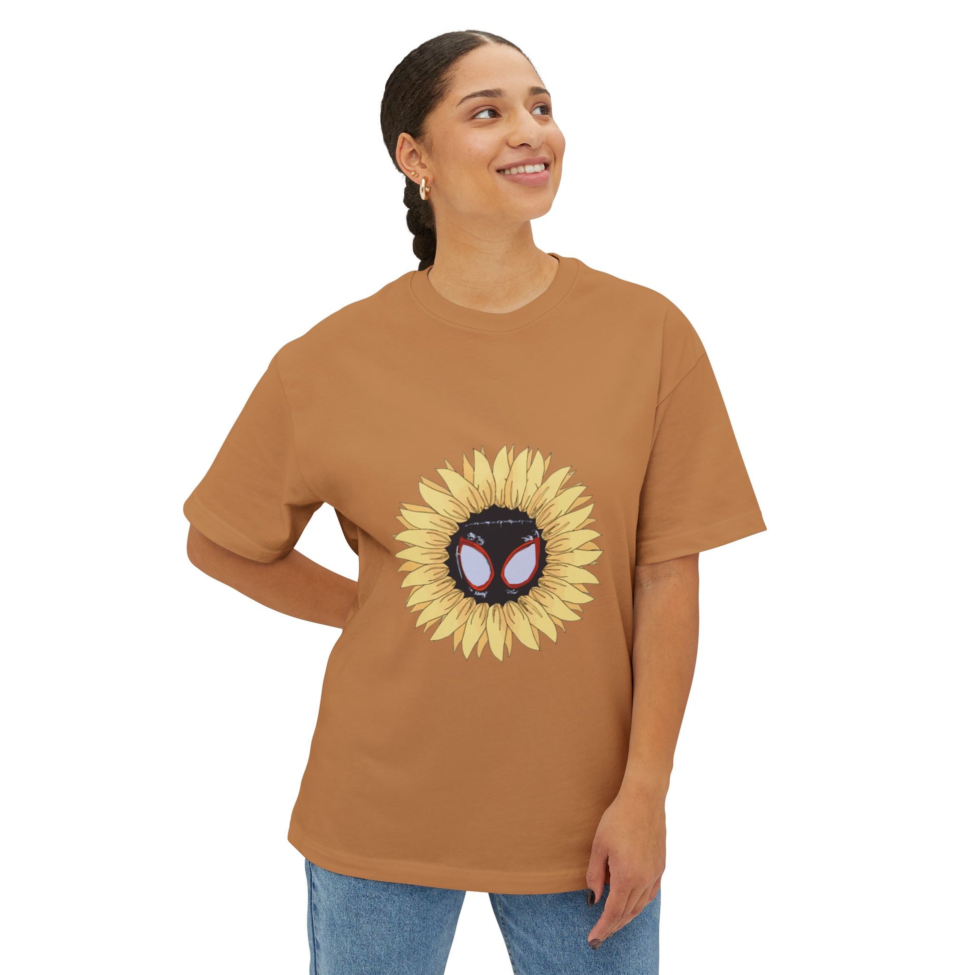 Sunflower Mask Illustration Unisex Oversized Boxy Tee Printify