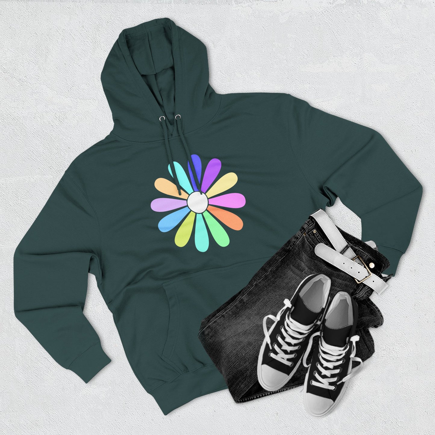 Rainbow Bloom Positivity Three-Panel Fleece Hoodie - snazzymerch