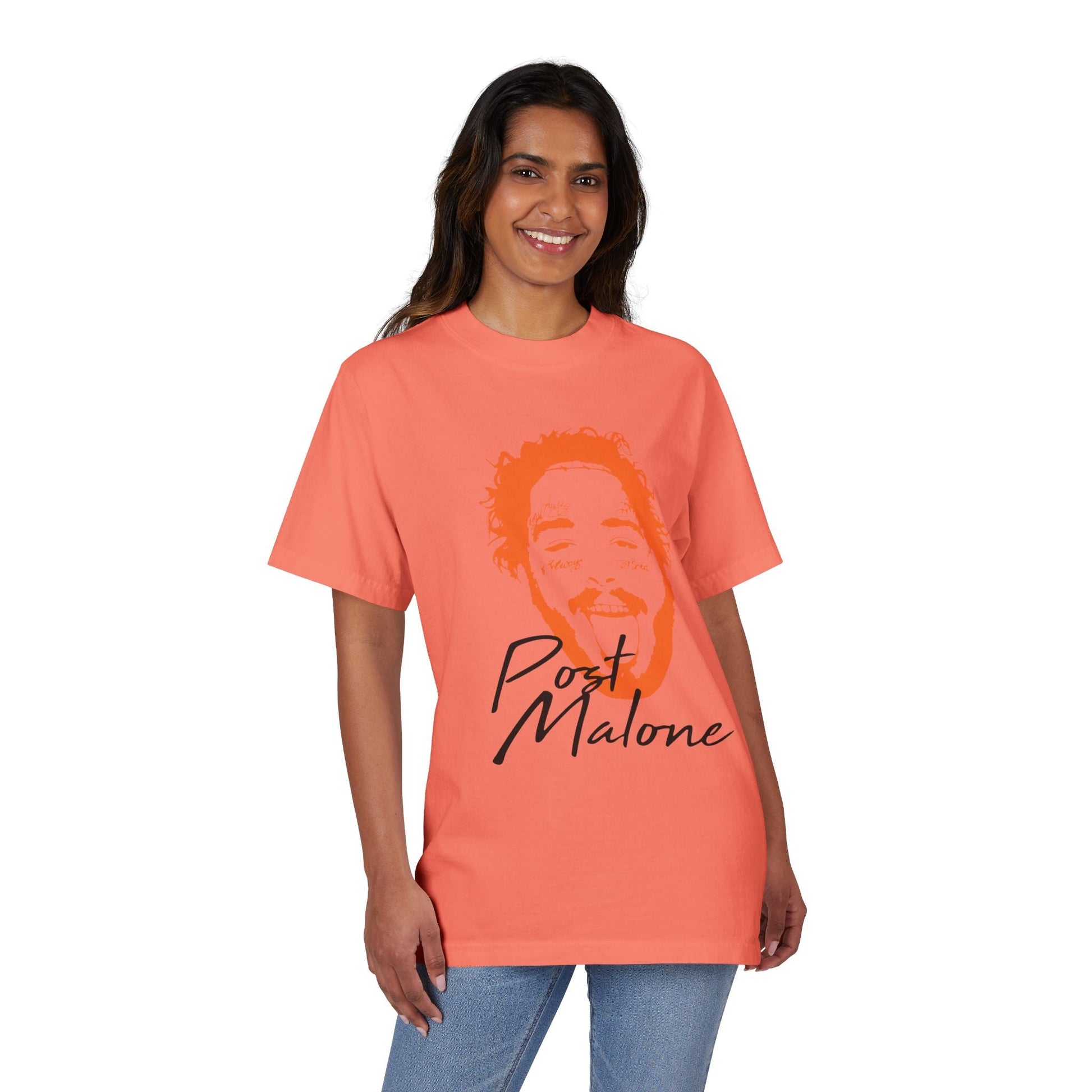 Unisex Garment-Dyed Drop-Shoulder T-Shirt – Post Malone Name Design with Picture Printify