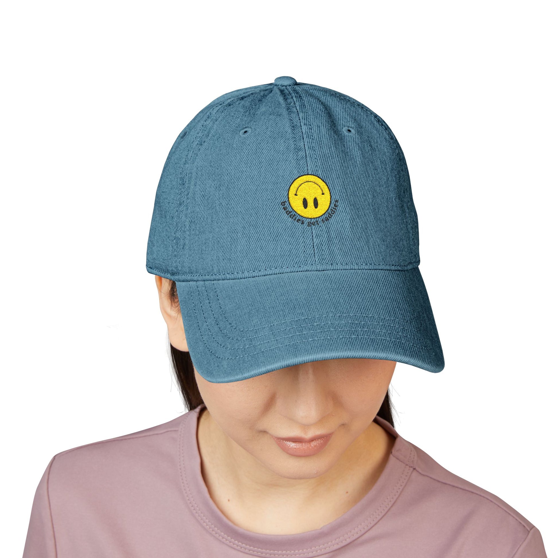 Yellow Smiley Denim Hat (Embroidery) - snazzymerch