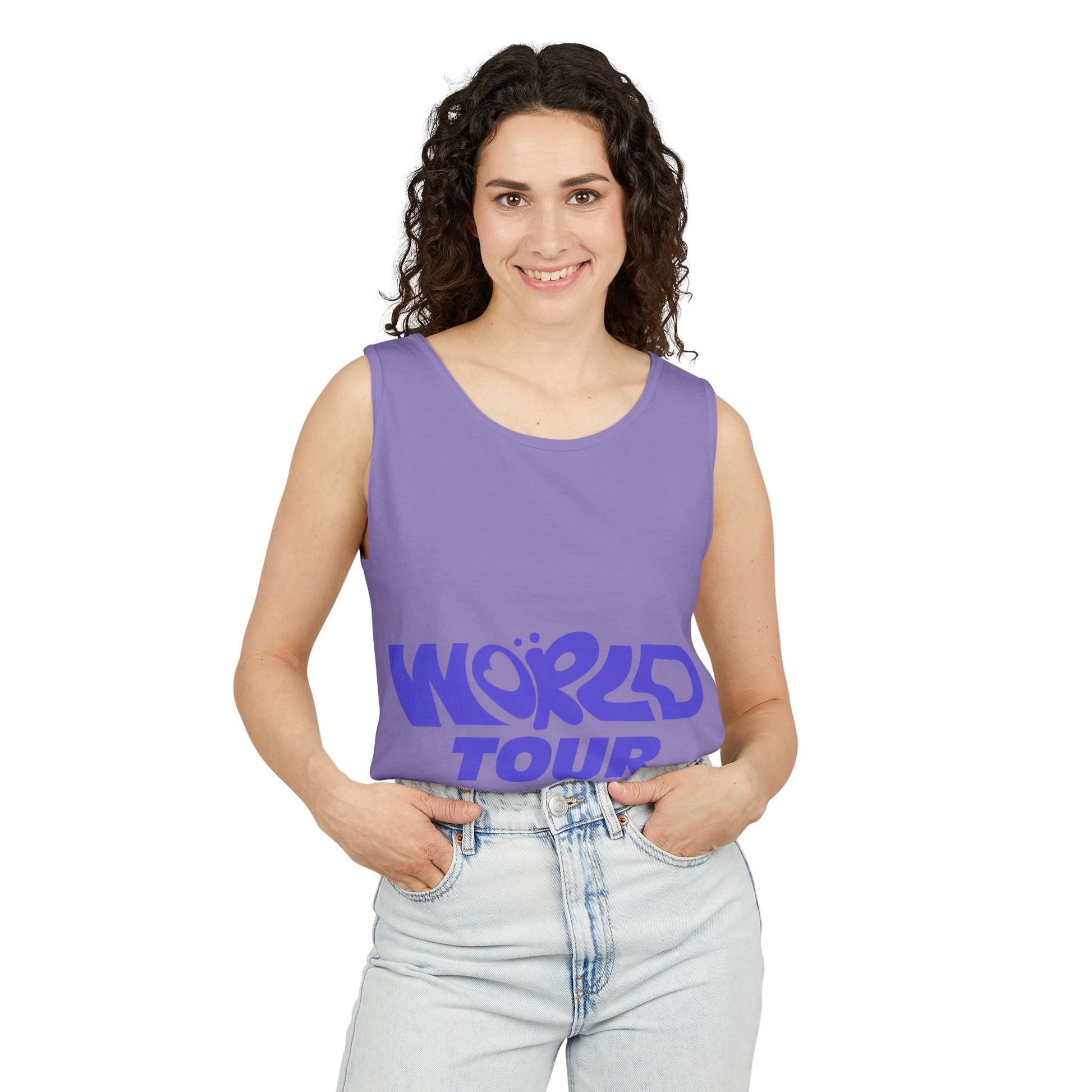 World Tour Bubble Letter-Dyed Tank Top Printify