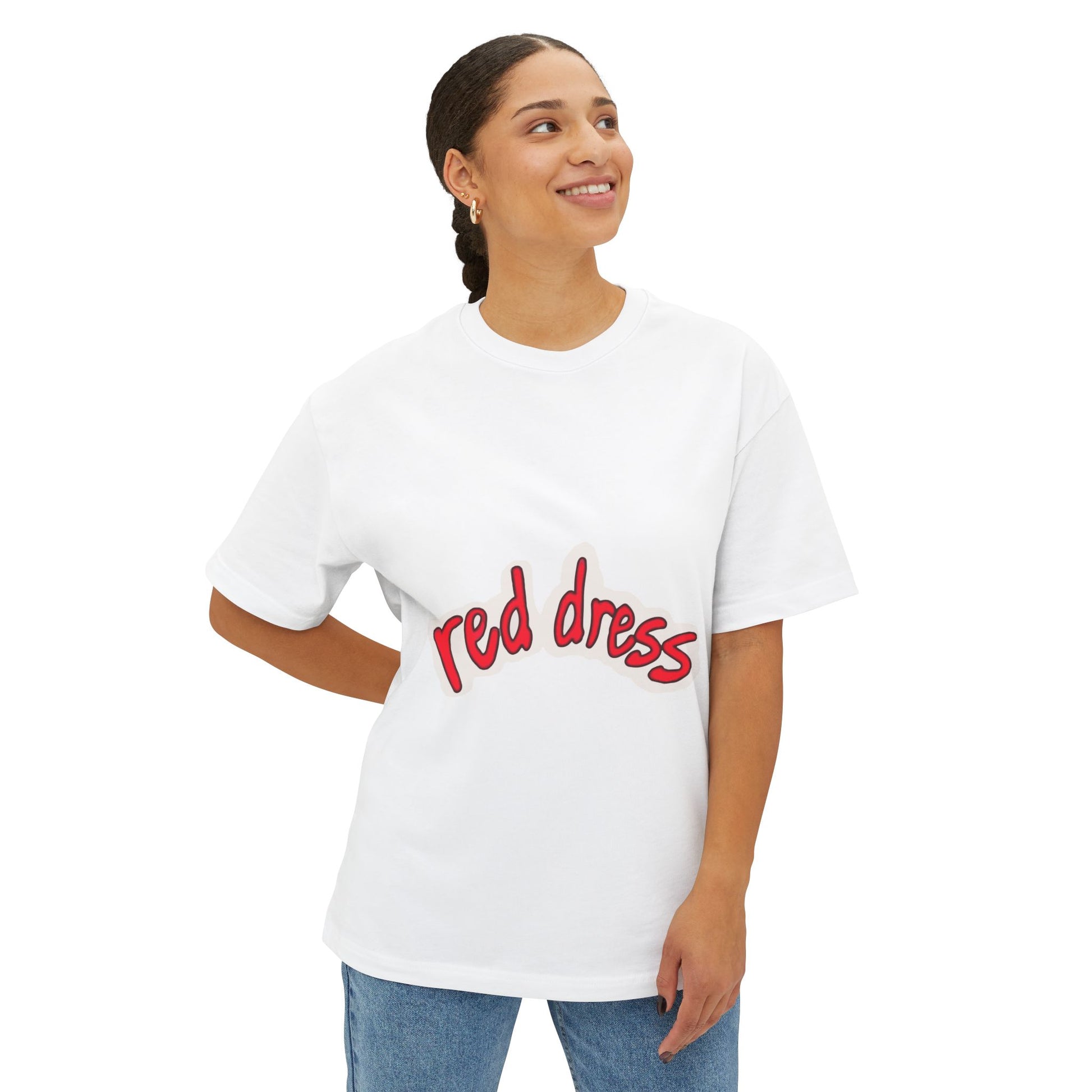 Red Dress Aesthetic Unisex Oversized Boxy Tee - snazzymerch