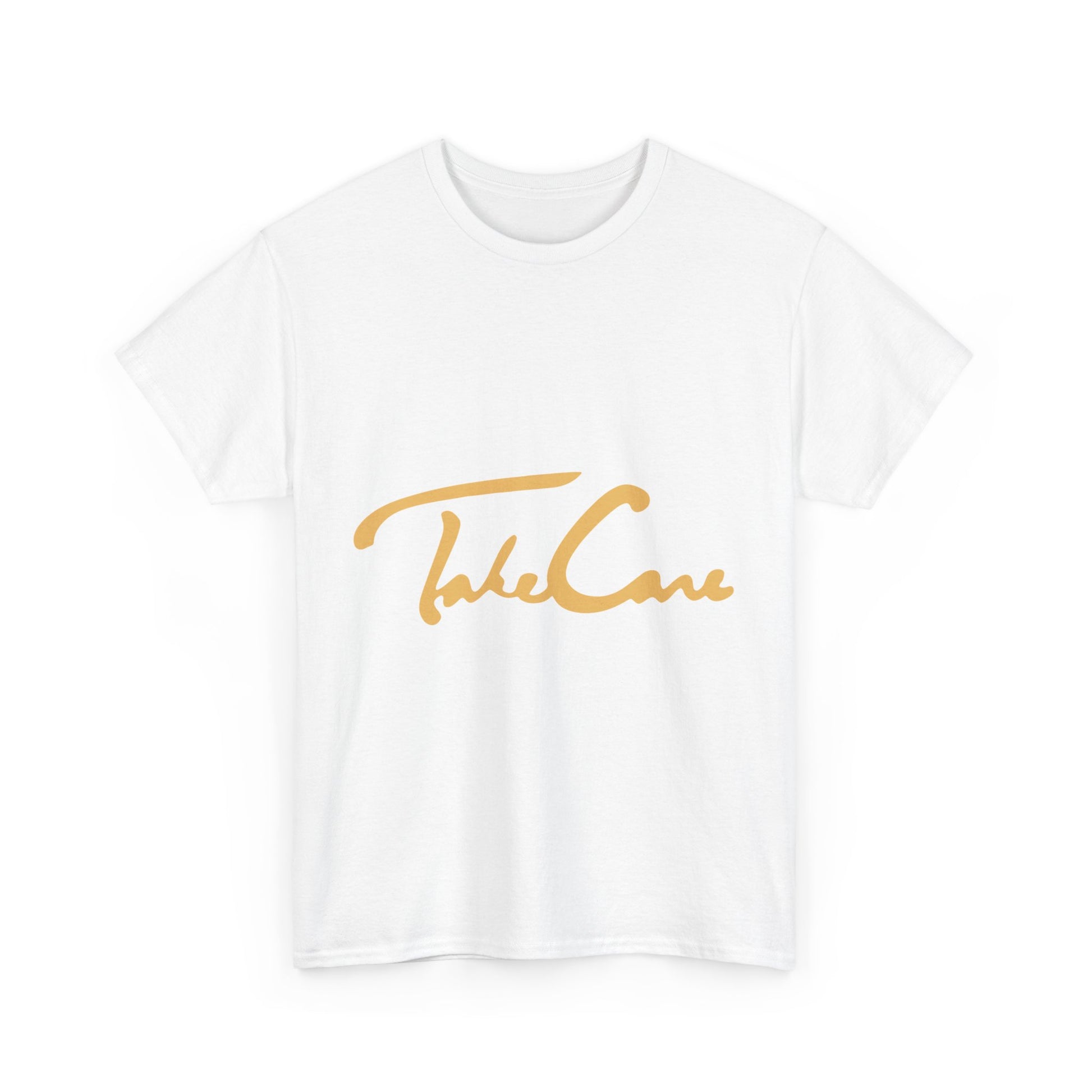 Take Care Gold Script Heavy Cotton Tee Printify