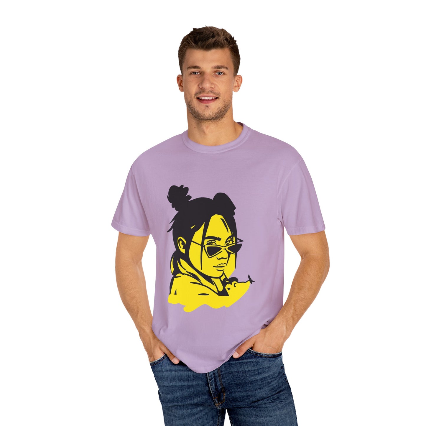 Billie Eilish Inspired Dyed T-shirt – Neon Mood Portrait Edition Printify