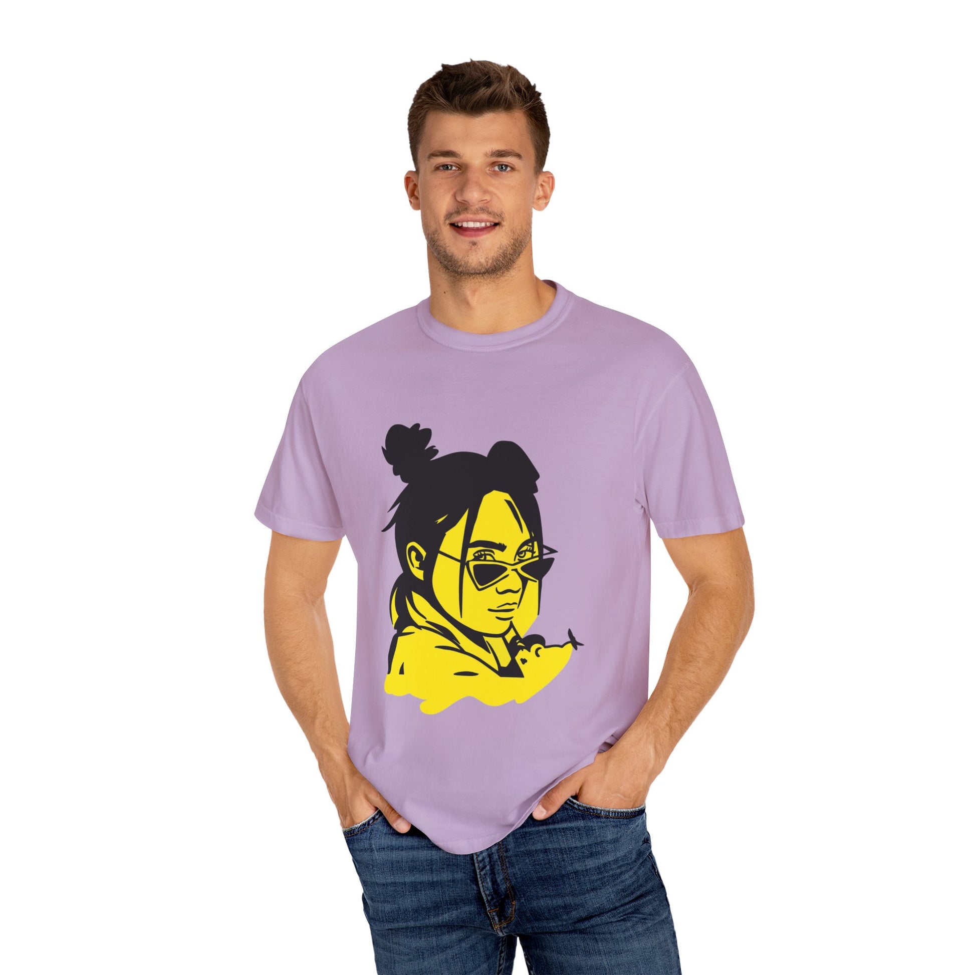 Billie Eilish Inspired Dyed T-shirt – Neon Mood Portrait Edition Printify