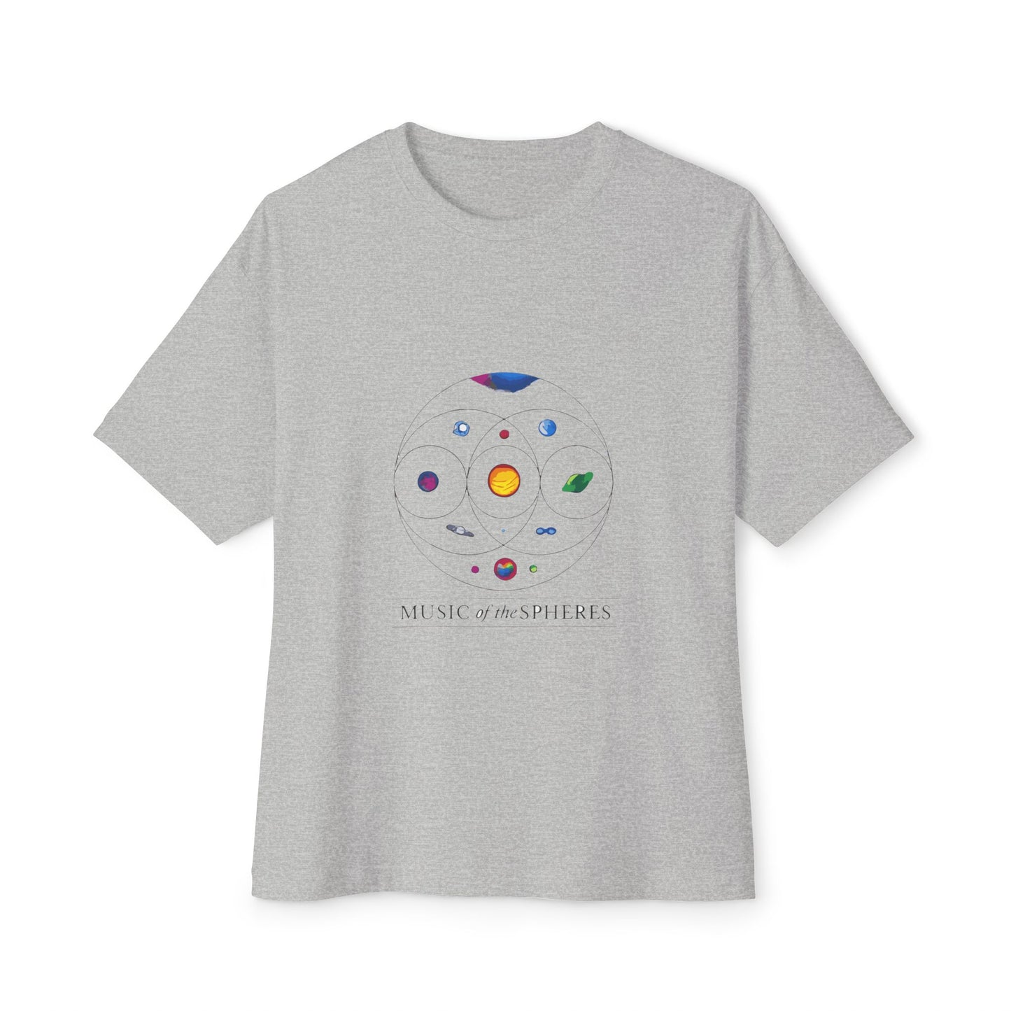 Colorful Planetary Orbit Diagram Unisex Oversized Boxy Tee Printify