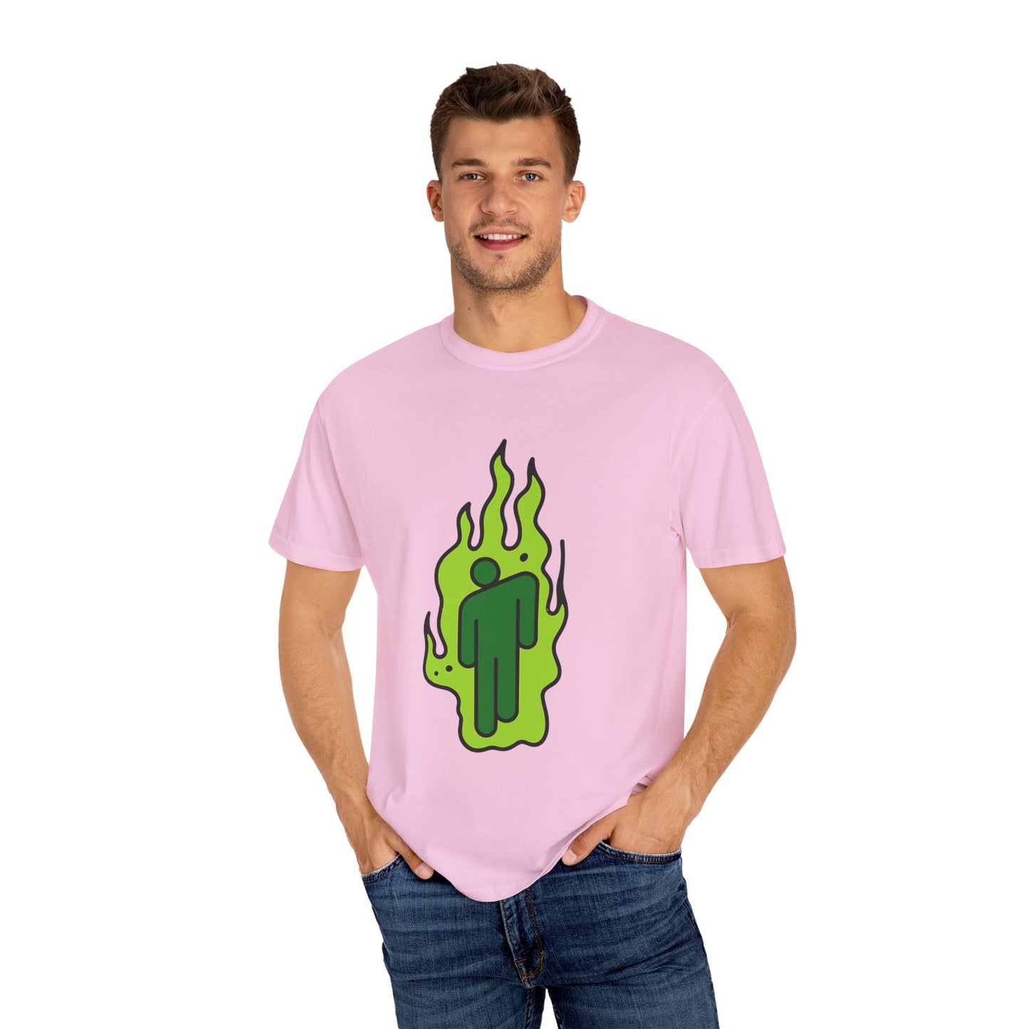 Billie Eilish Inspired Dyed T-shirt – Green Flame Icon Edition Printify
