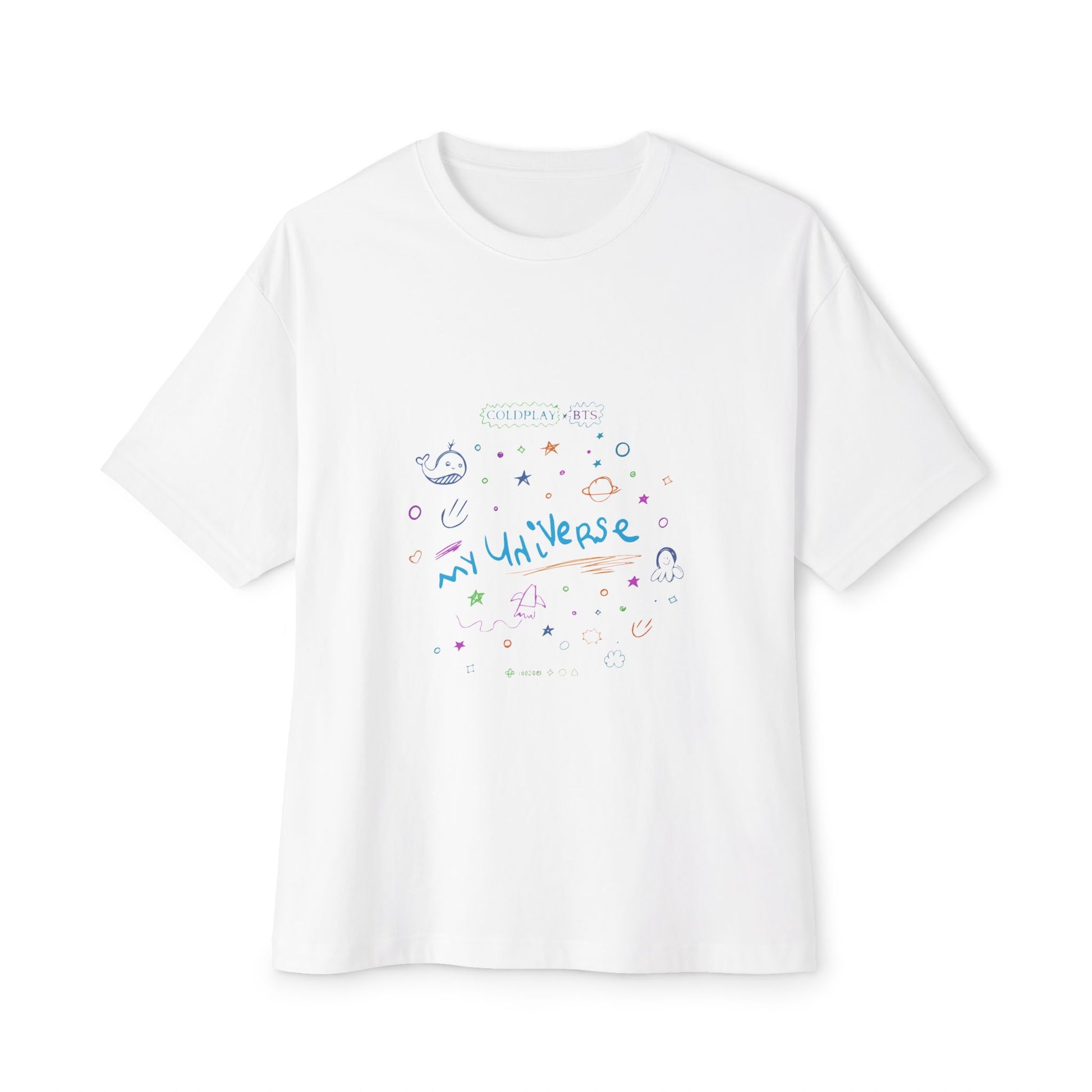 Neon Space Doodles Unisex Oversized Boxy Tee Printify