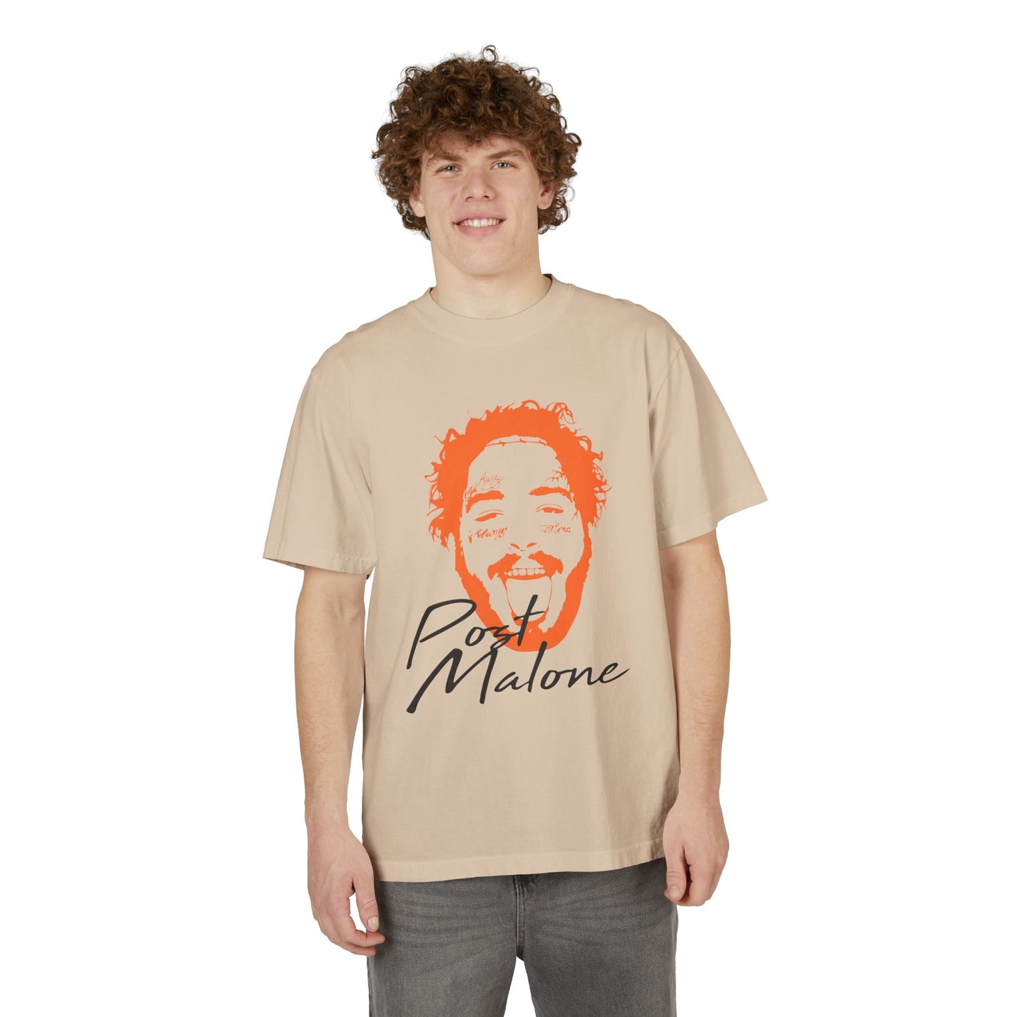 Unisex Garment-Dyed Drop-Shoulder T-Shirt – Post Malone Name Design with Picture Printify