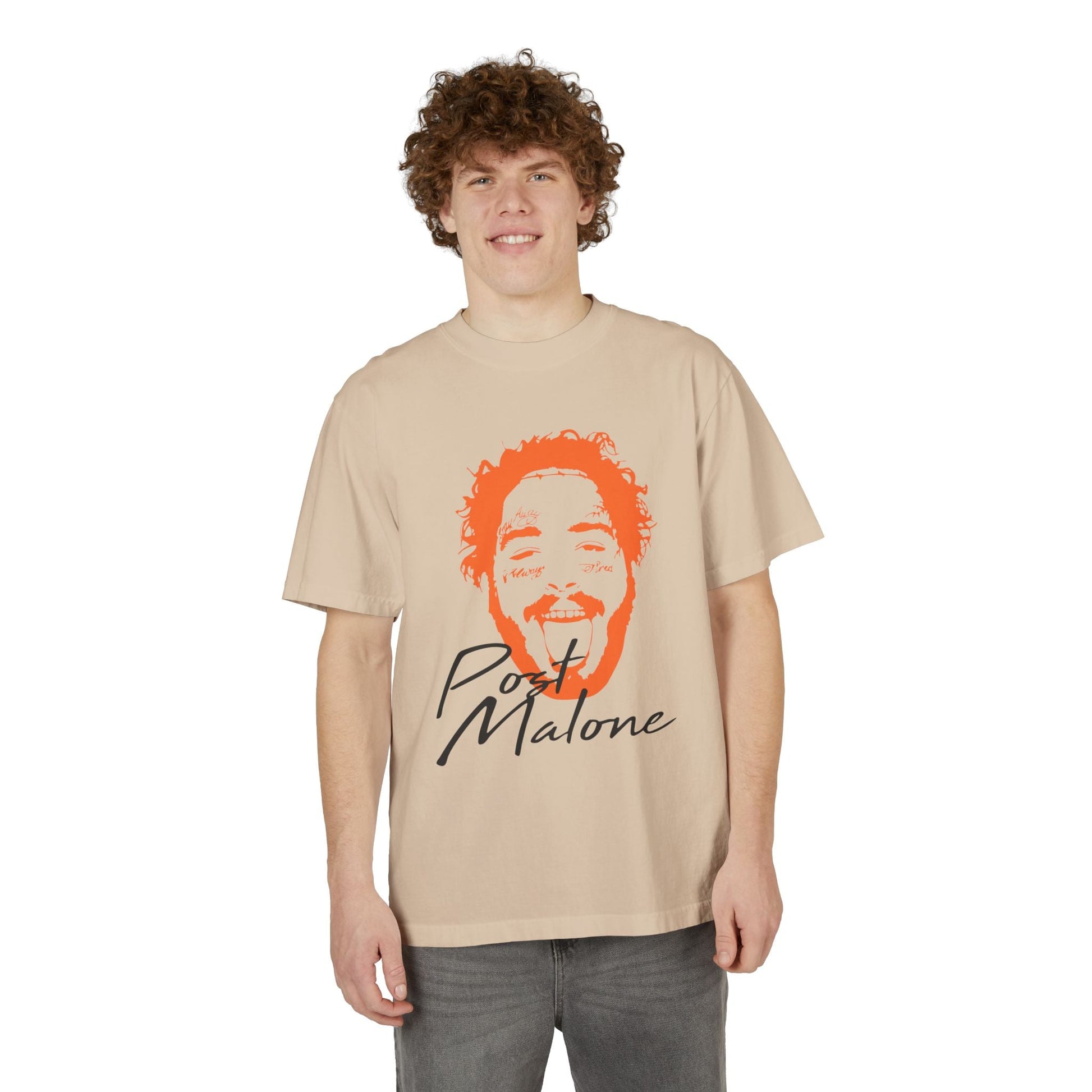 Unisex Garment-Dyed Drop-Shoulder T-Shirt – Post Malone Name Design with Picture Printify