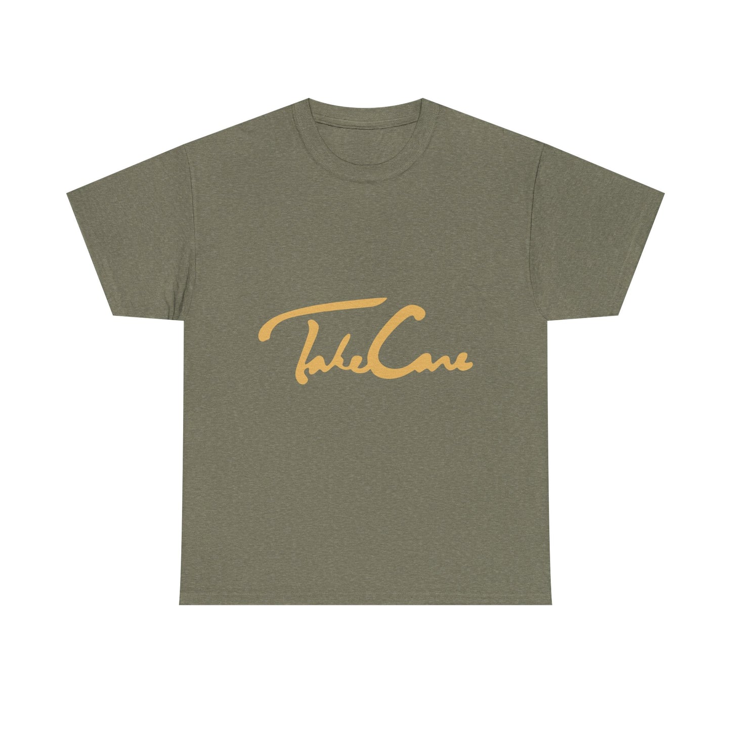 Take Care Gold Script Heavy Cotton Tee Printify