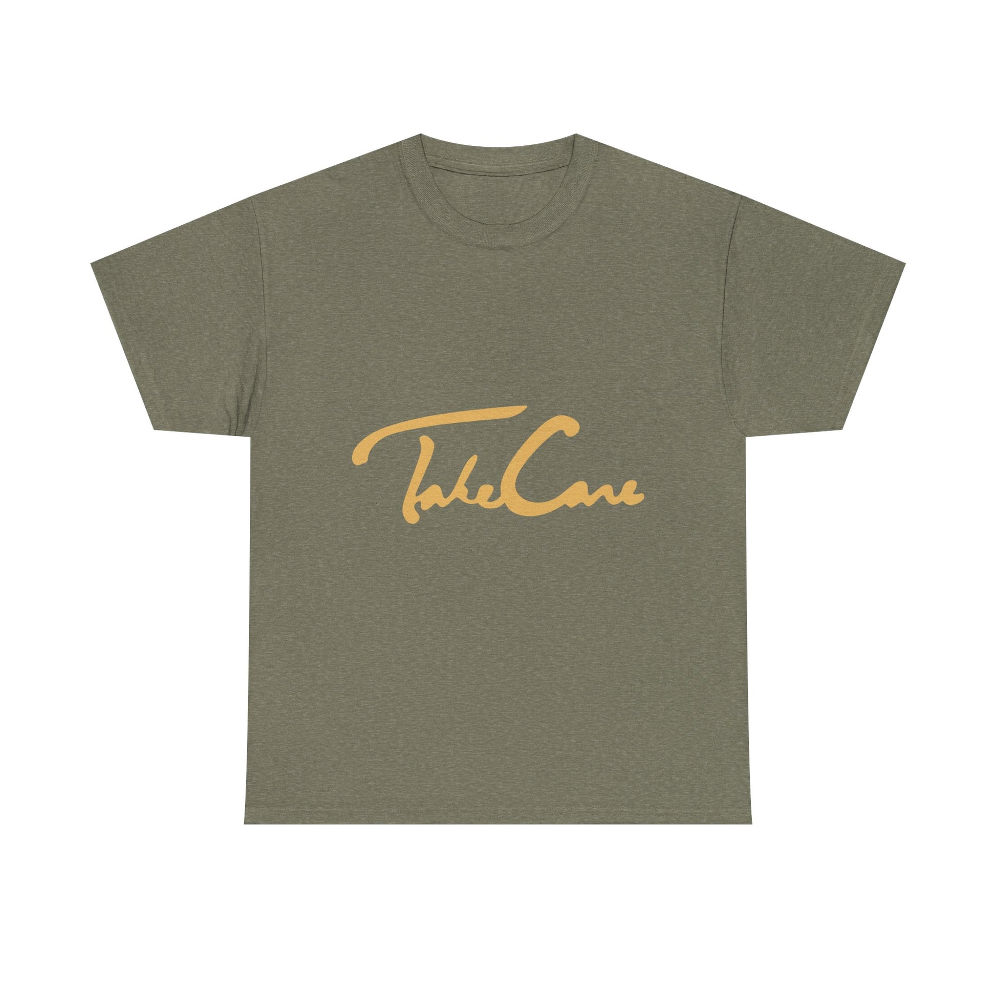 Take Care Gold Script Heavy Cotton Tee Printify