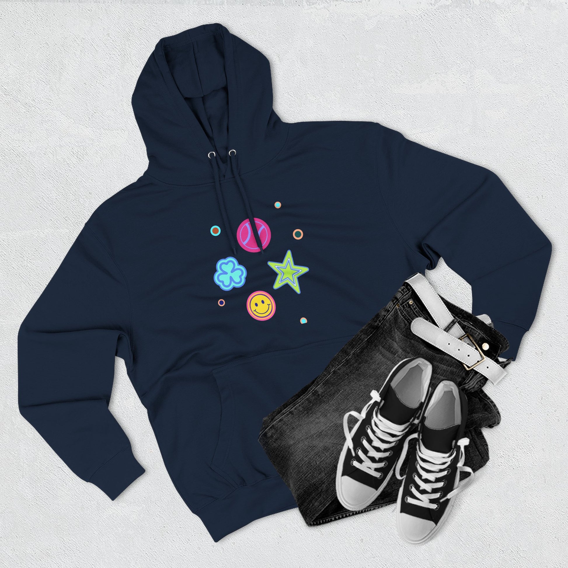 Color Pop Charm Patch Three-Panel Fleece Hoodie - snazzymerch