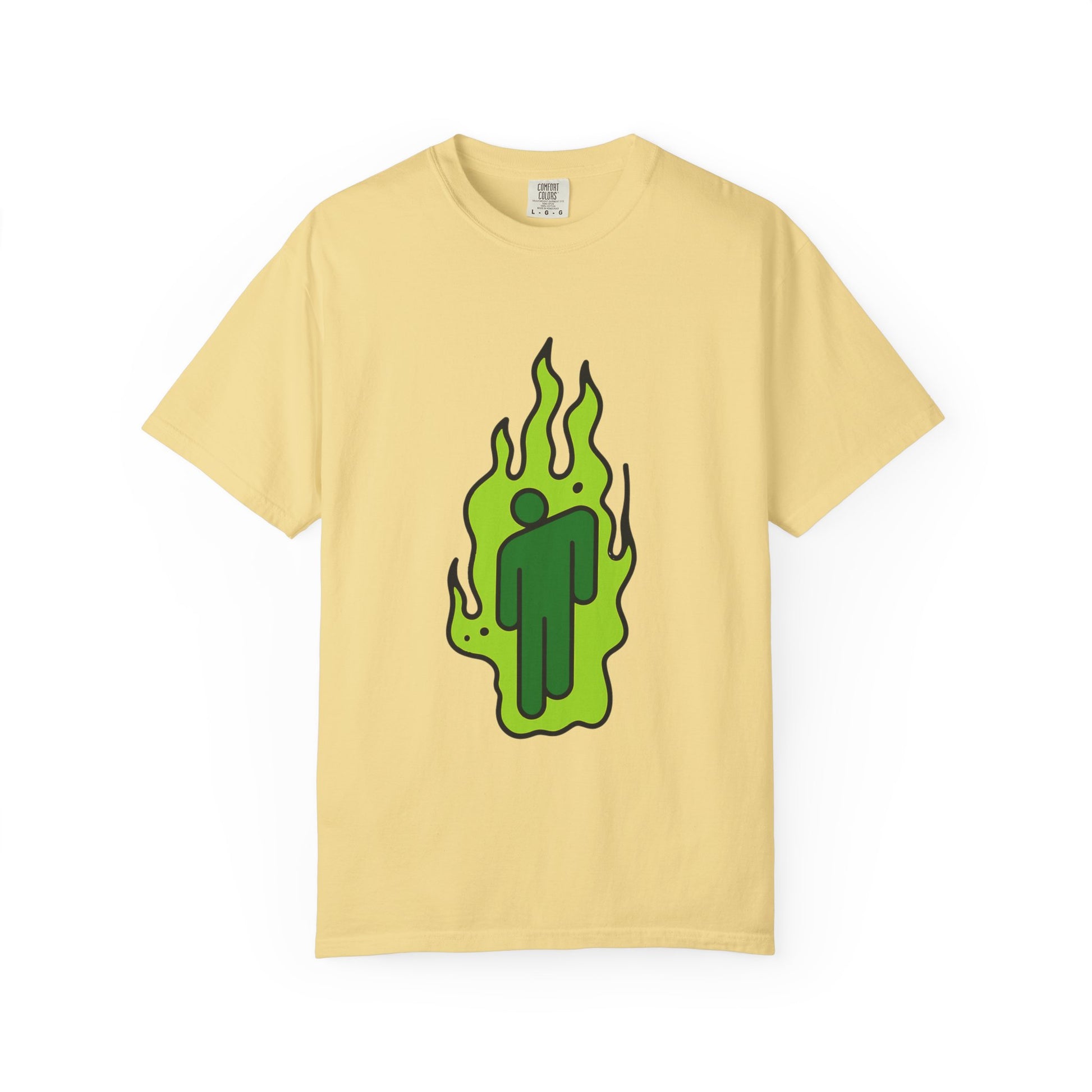 Billie Eilish Inspired Dyed T-shirt – Green Flame Icon Edition Printify