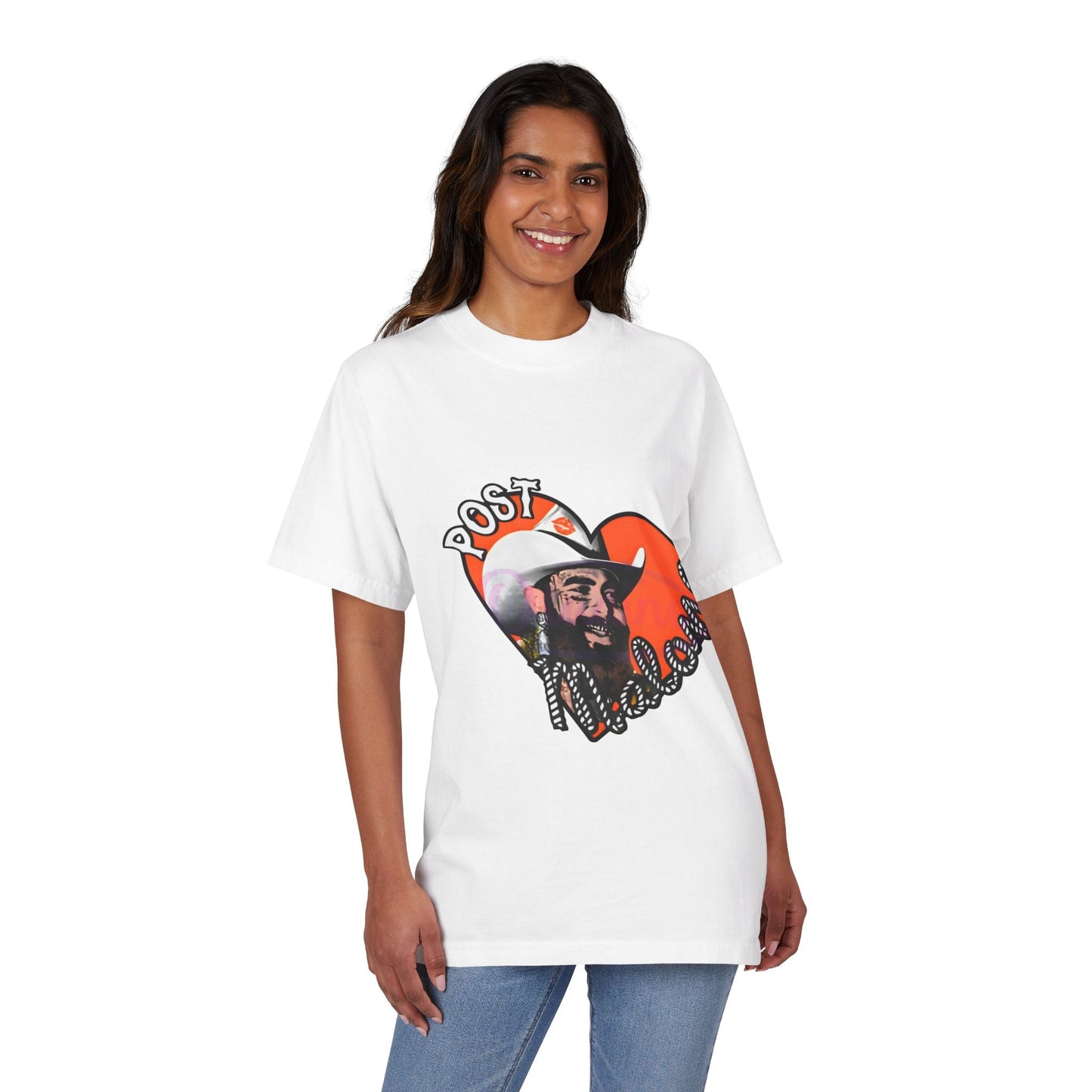 Unisex Garment-Dyed Drop-Shoulder T-Shirt – Post Malone Heart Design Printify