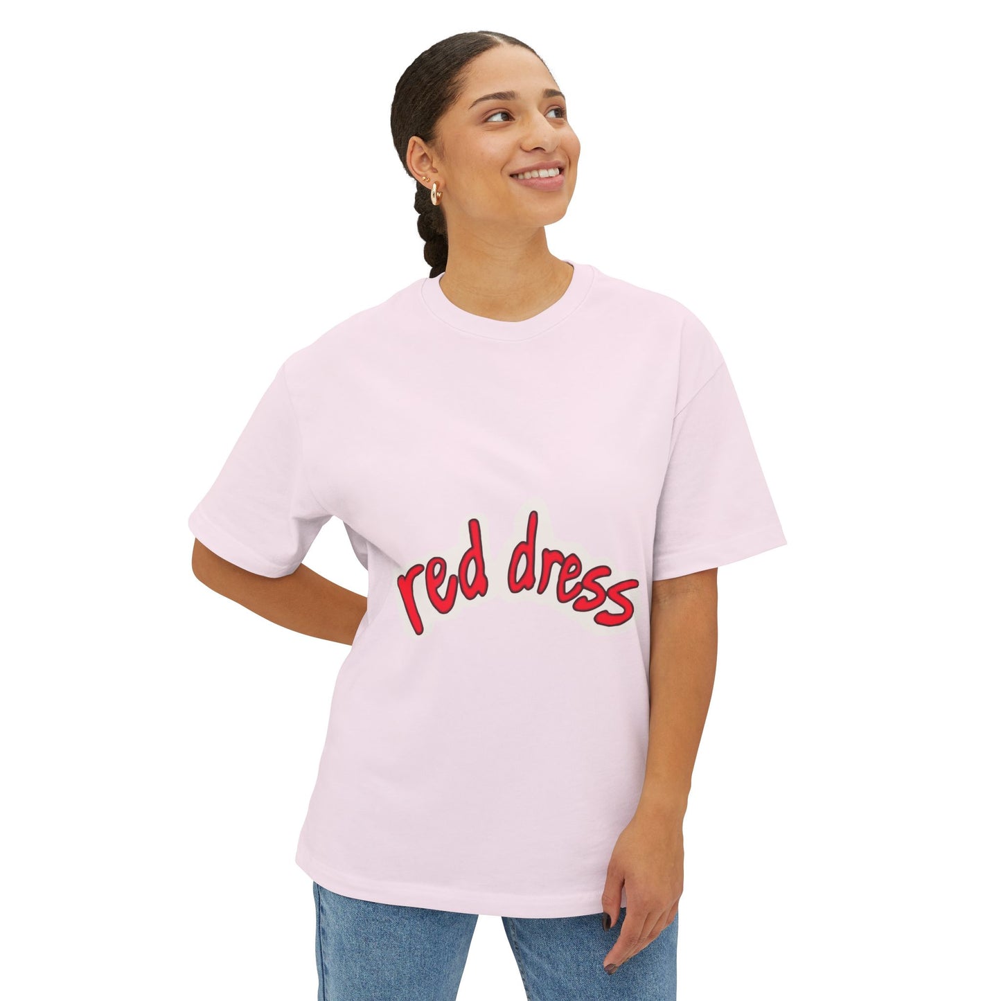 Red Dress Aesthetic Unisex Oversized Boxy Tee - snazzymerch