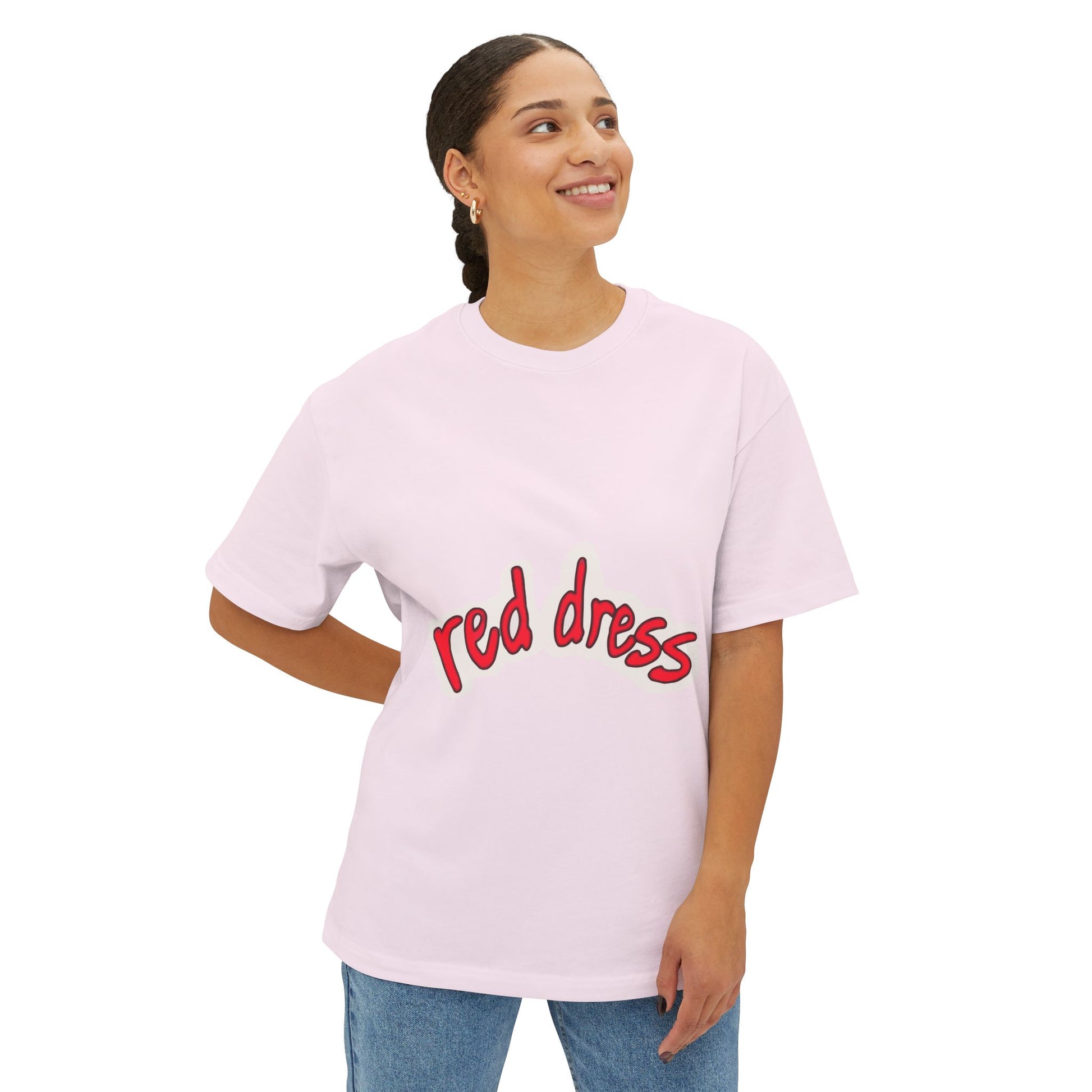 Red Dress Aesthetic Unisex Oversized Boxy Tee - snazzymerch