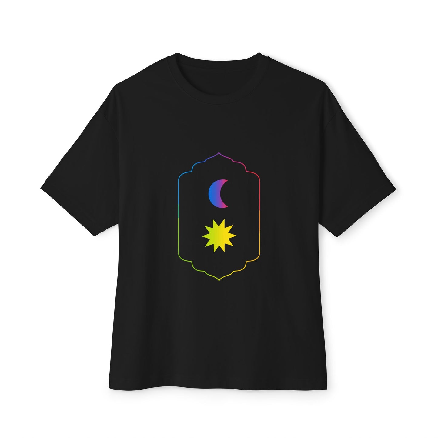 Gradient Moon and Star Emblem Unisex Oversized Boxy Tee Printify
