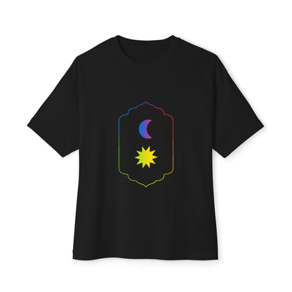 Gradient Moon and Star Emblem Unisex Oversized Boxy Tee Printify