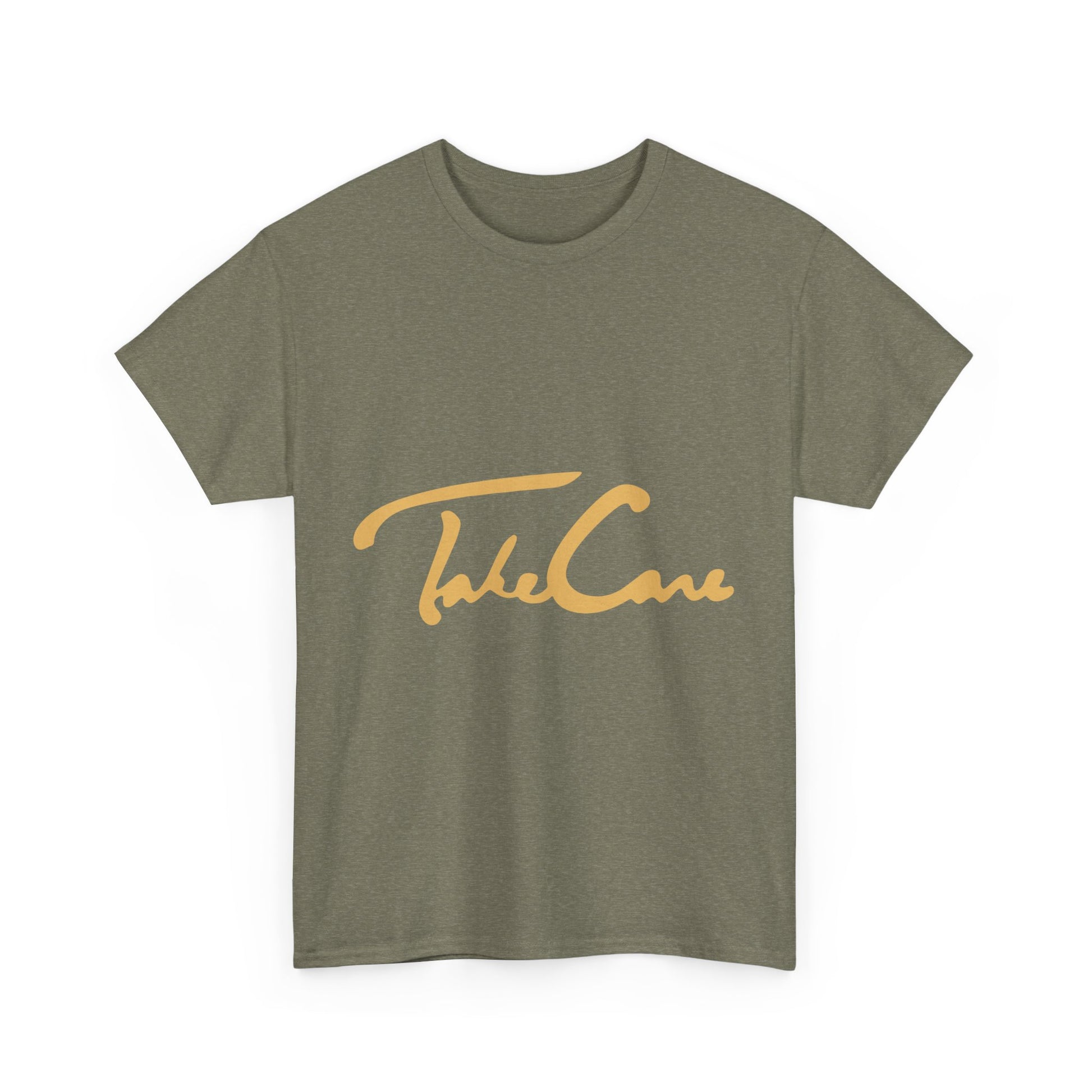 Take Care Gold Script Heavy Cotton Tee Printify
