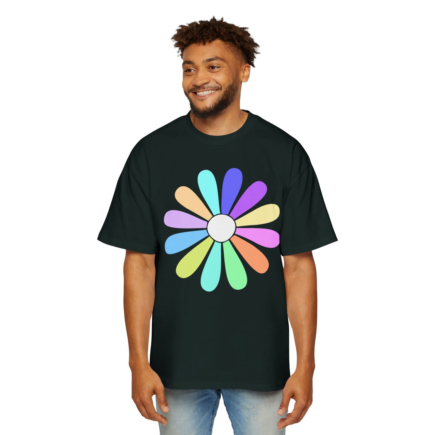 Rainbow Bloom Positivity Men's Heavy Oversized Tee - snazzymerch