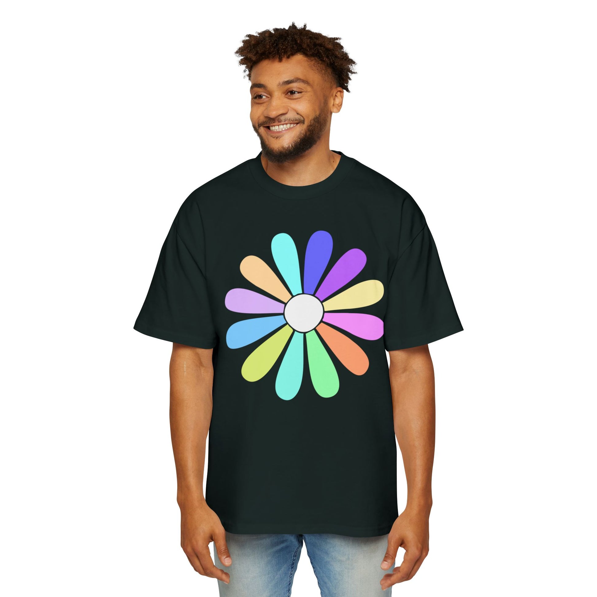 Rainbow Bloom Positivity Men's Heavy Oversized Tee - snazzymerch