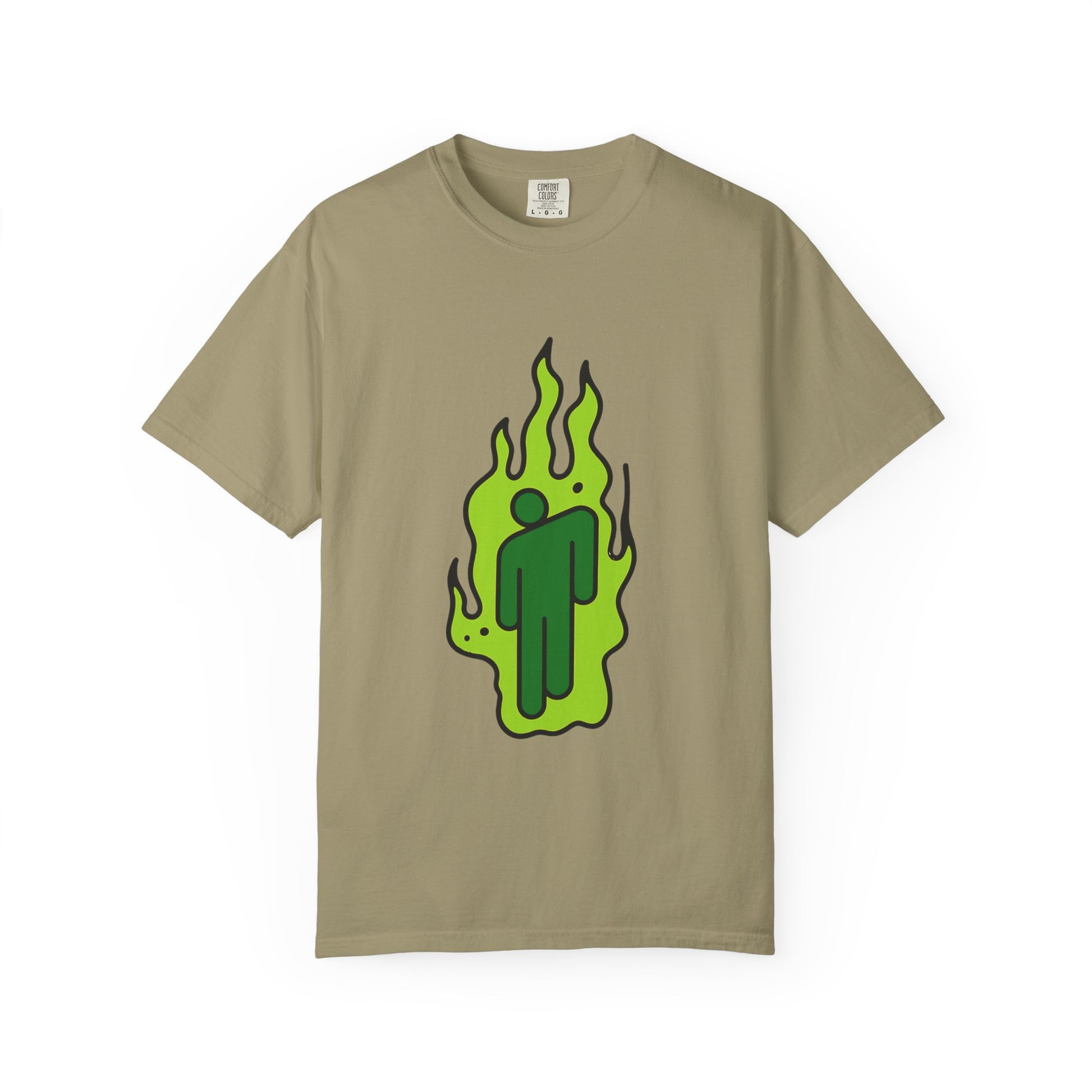 Billie Eilish Inspired Dyed T-shirt – Green Flame Icon Edition Printify