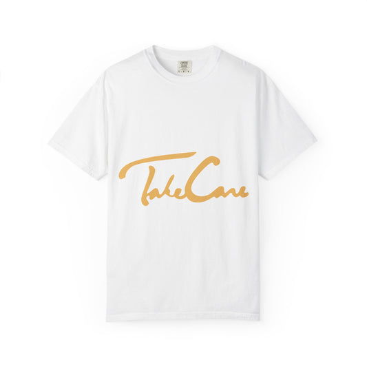 Take Care Gold Script Dyed Tshirt Printify