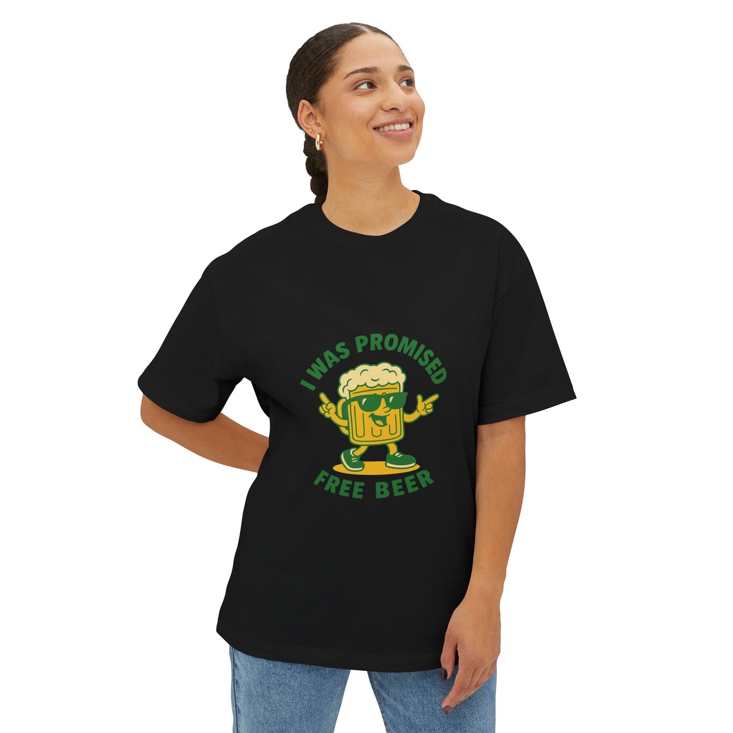 Unisex Oversized Tee – Snazzy Free Beer Edition Printify