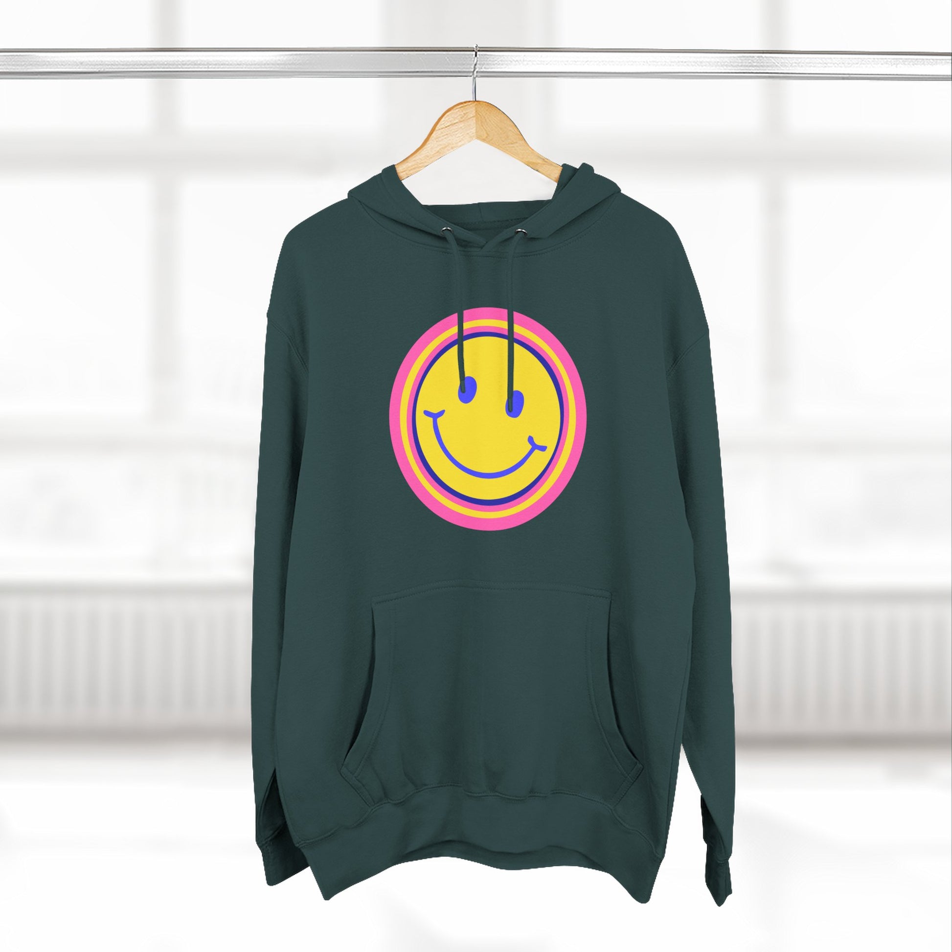 Retro Rainbow Smiley Three-Panel Fleece Hoodie - snazzymerch