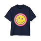 Retro Rainbow Smiley Men's Heavy Oversized Tee - snazzymerch