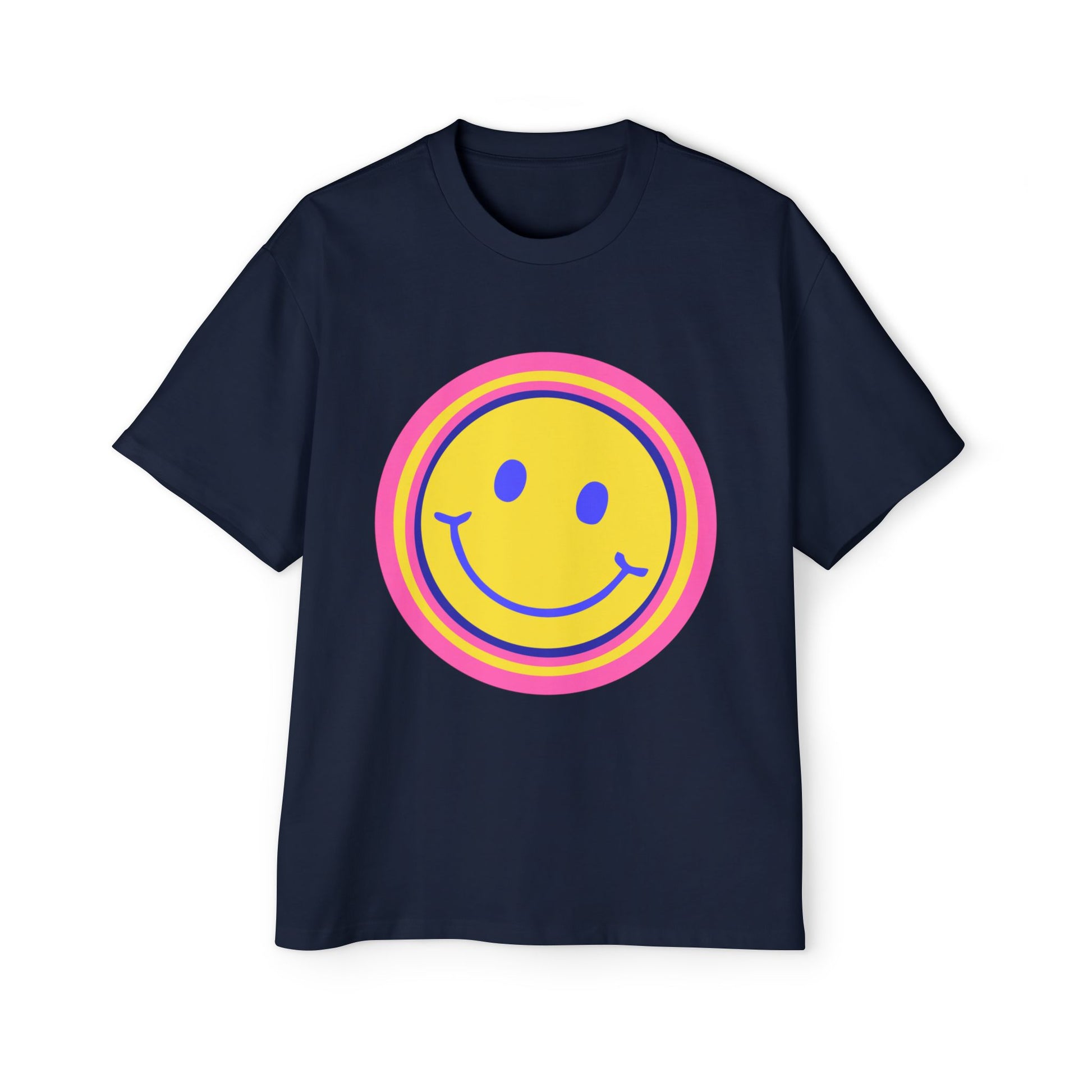 Retro Rainbow Smiley Men's Heavy Oversized Tee - snazzymerch