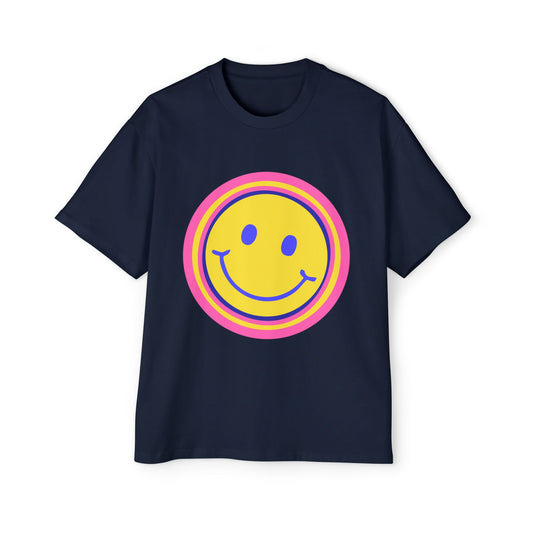 Retro Rainbow Smiley Men's Heavy Oversized Tee - snazzymerch