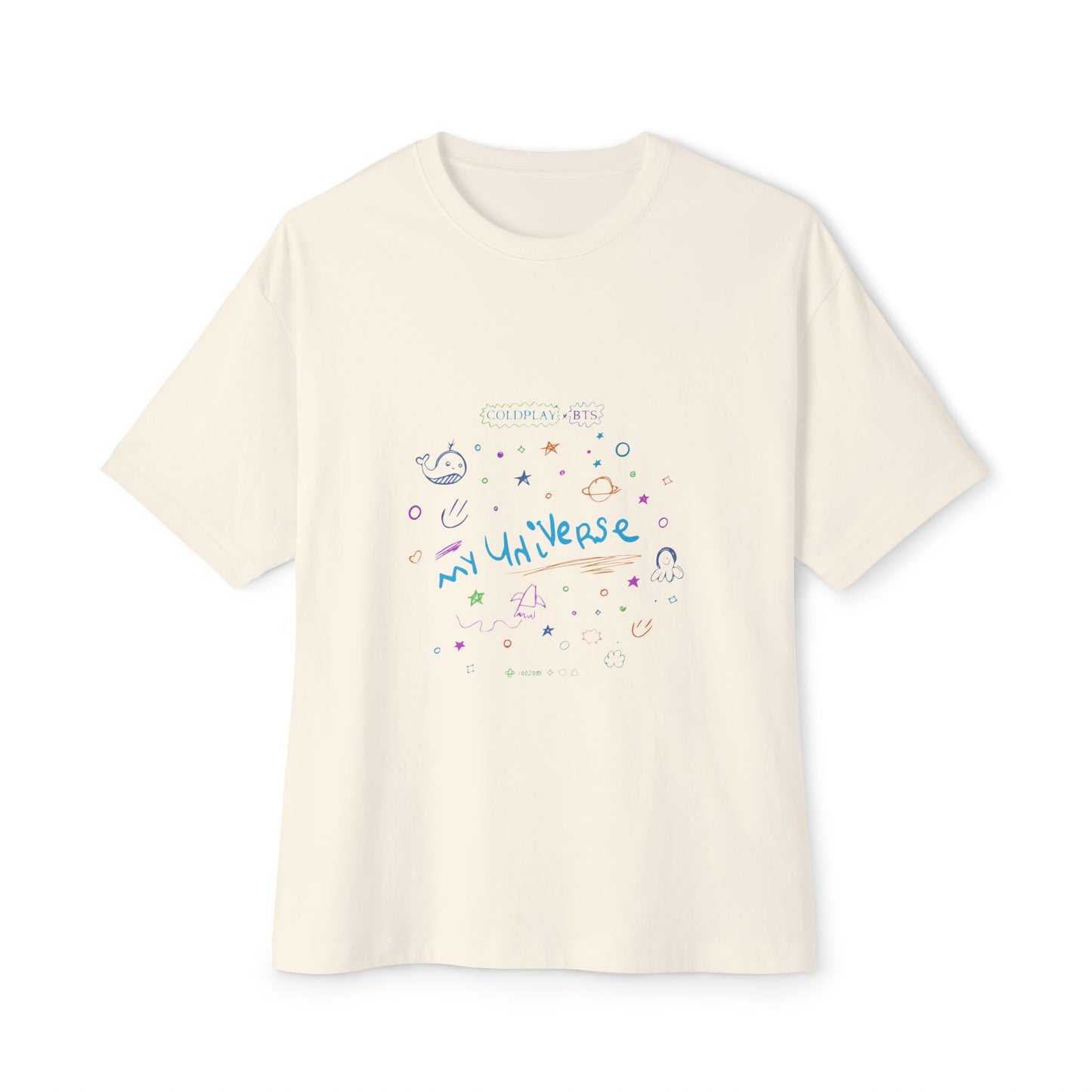Neon Space Doodles Unisex Oversized Boxy Tee Printify