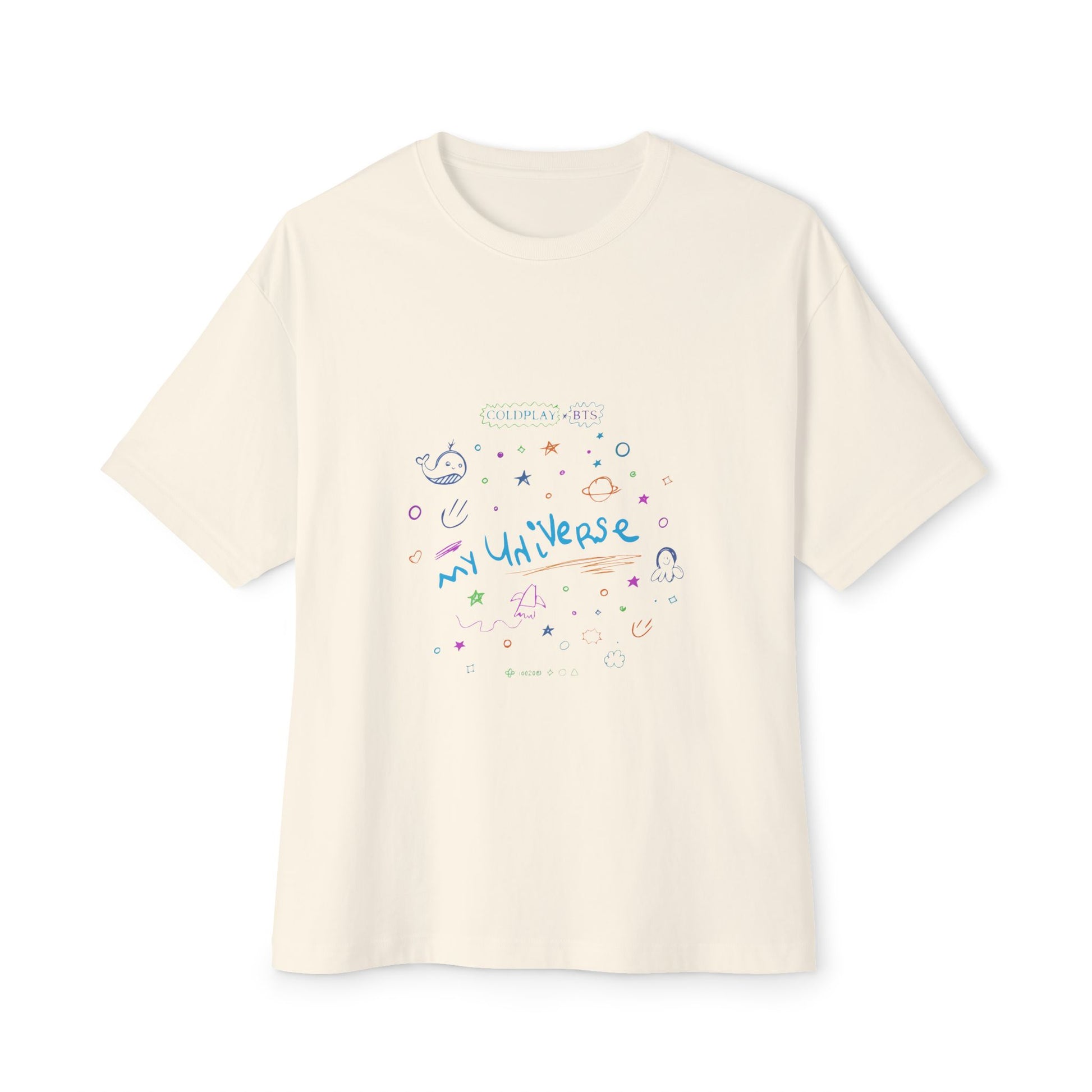 Neon Space Doodles Unisex Oversized Boxy Tee Printify