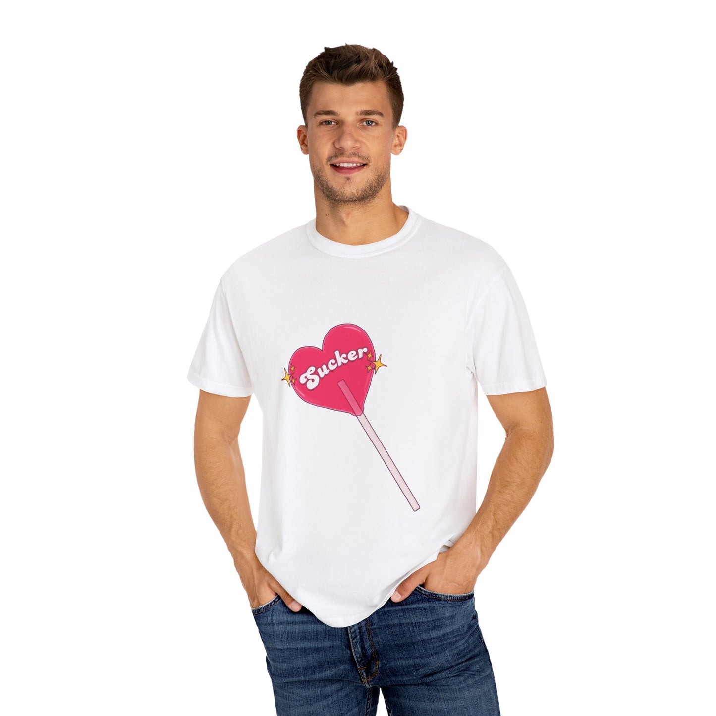 Pink Heart Lollipop Unisex Garment-Dyed T-shirt - snazzymerch