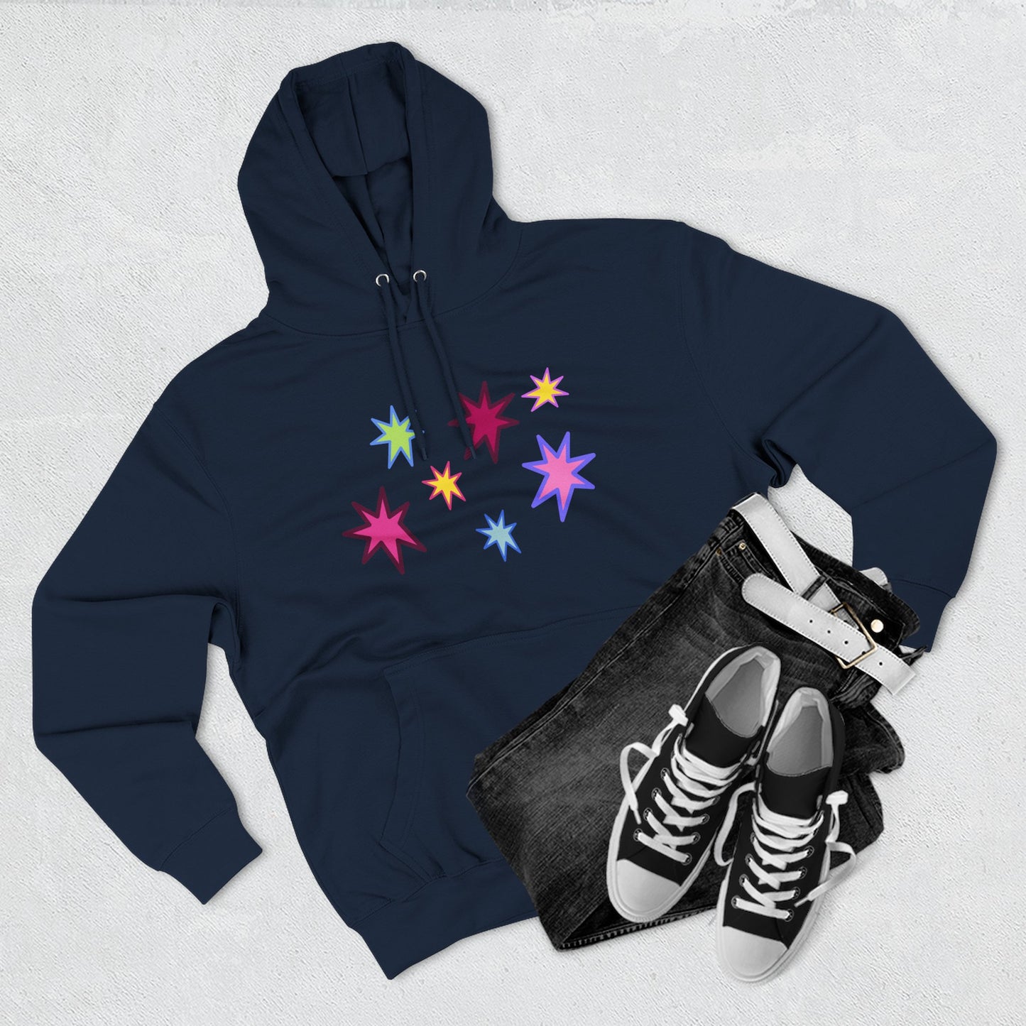 Rainbow Spark Burst Three-Panel Fleece Hoodie - snazzymerch