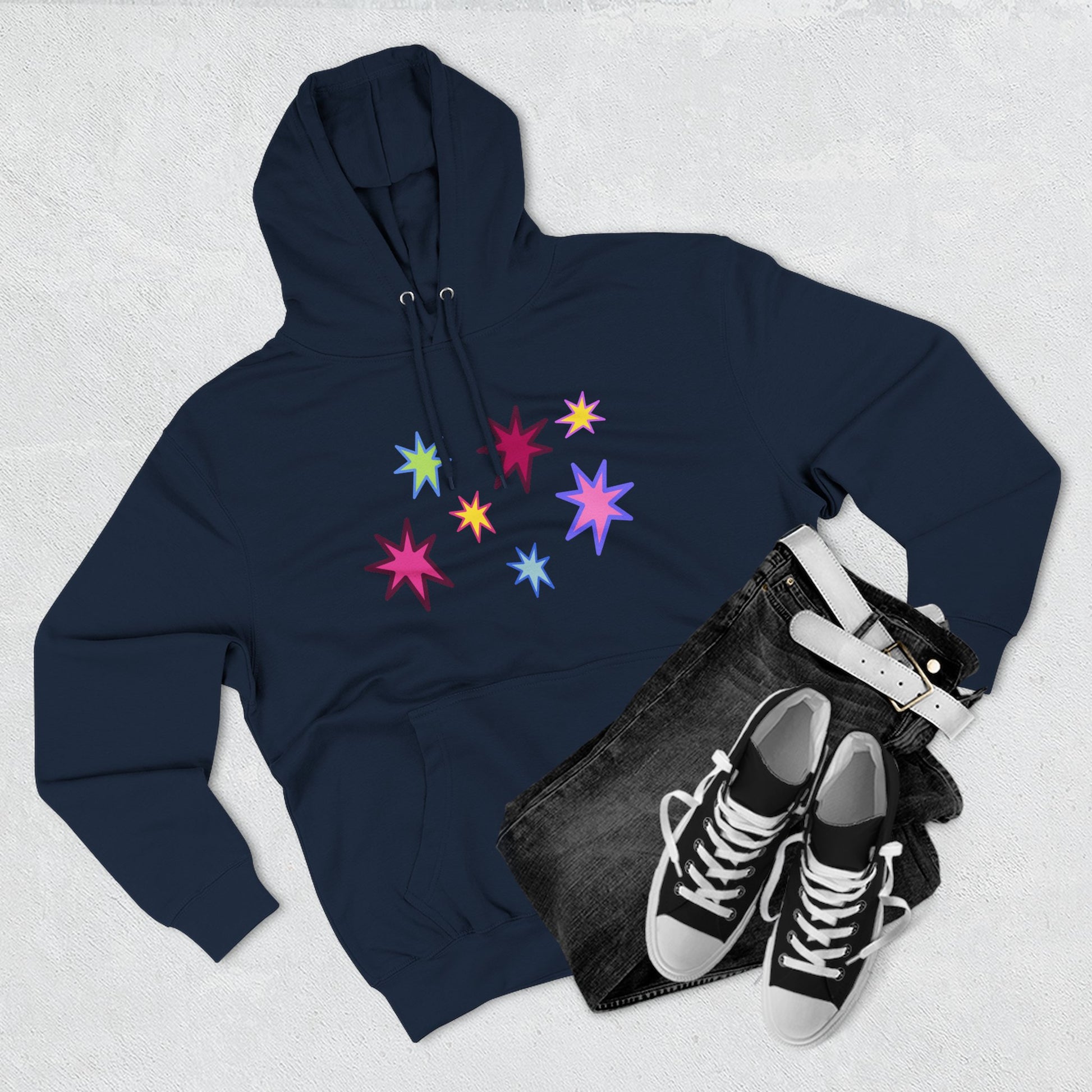 Rainbow Spark Burst Three-Panel Fleece Hoodie - snazzymerch