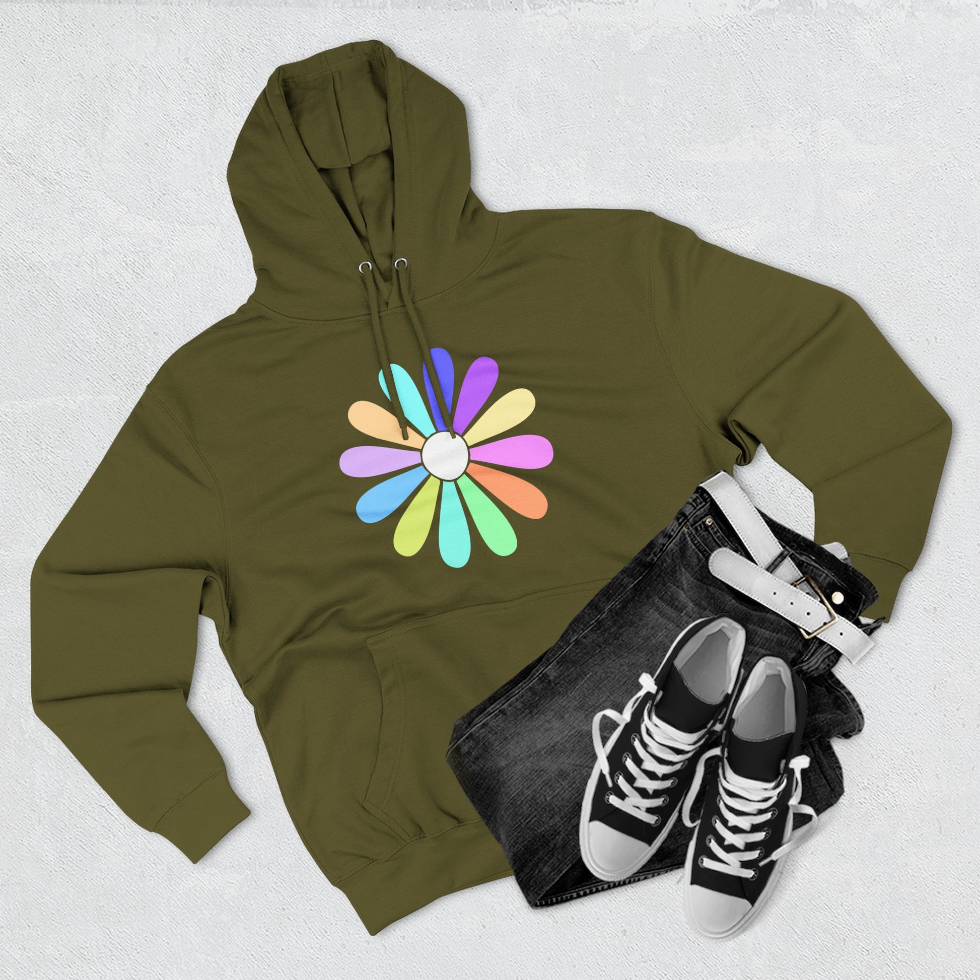 Rainbow Bloom Positivity Three-Panel Fleece Hoodie - snazzymerch