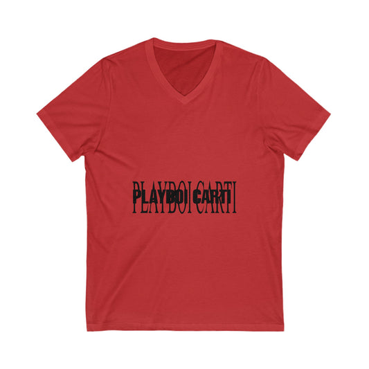 Sharp Red Gothic Text Unisex Jersey Short Sleeve V-Neck Tee - snazzymerch
