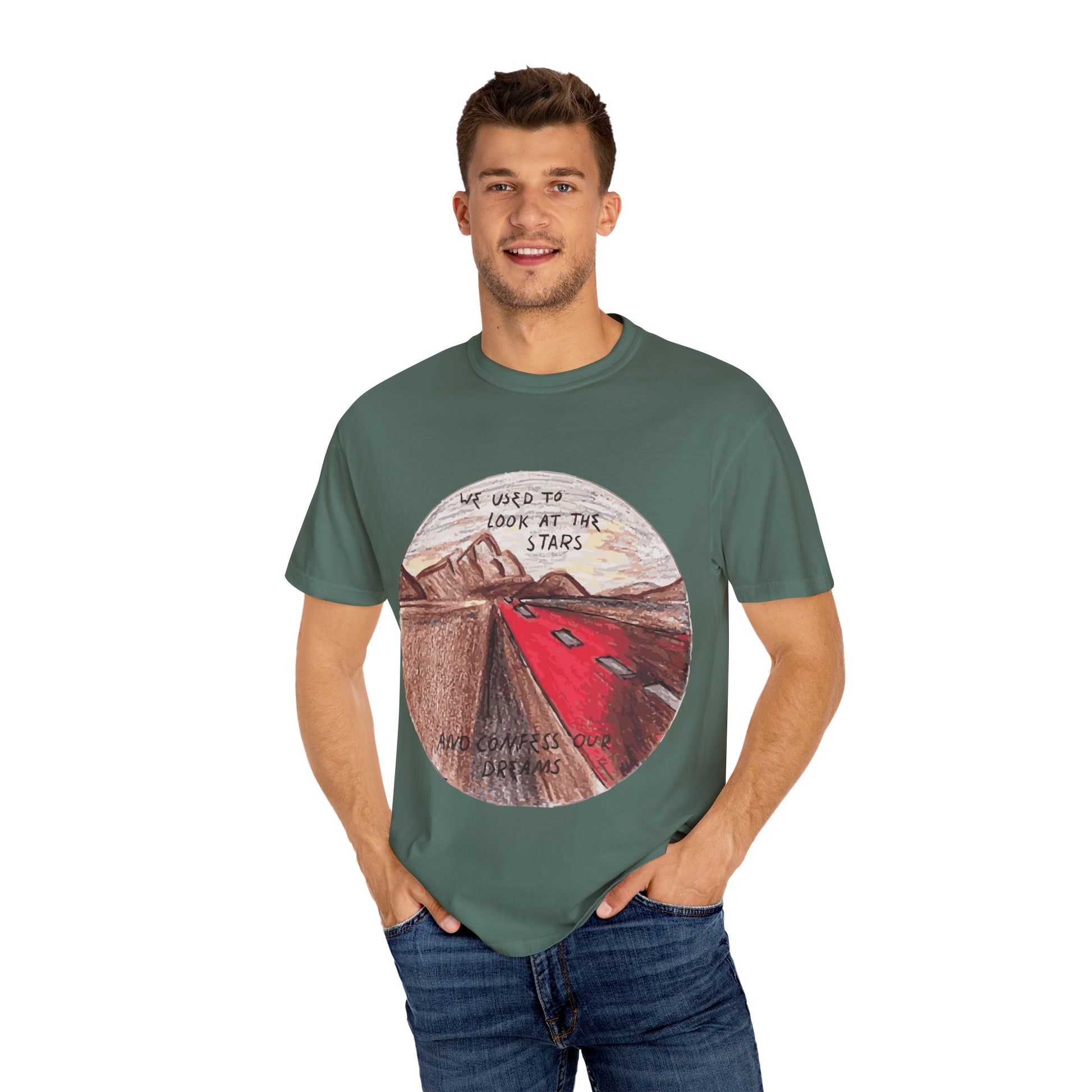 Hand-Drawn Desert Unisex Garment-Dyed T-shirt - snazzymerch