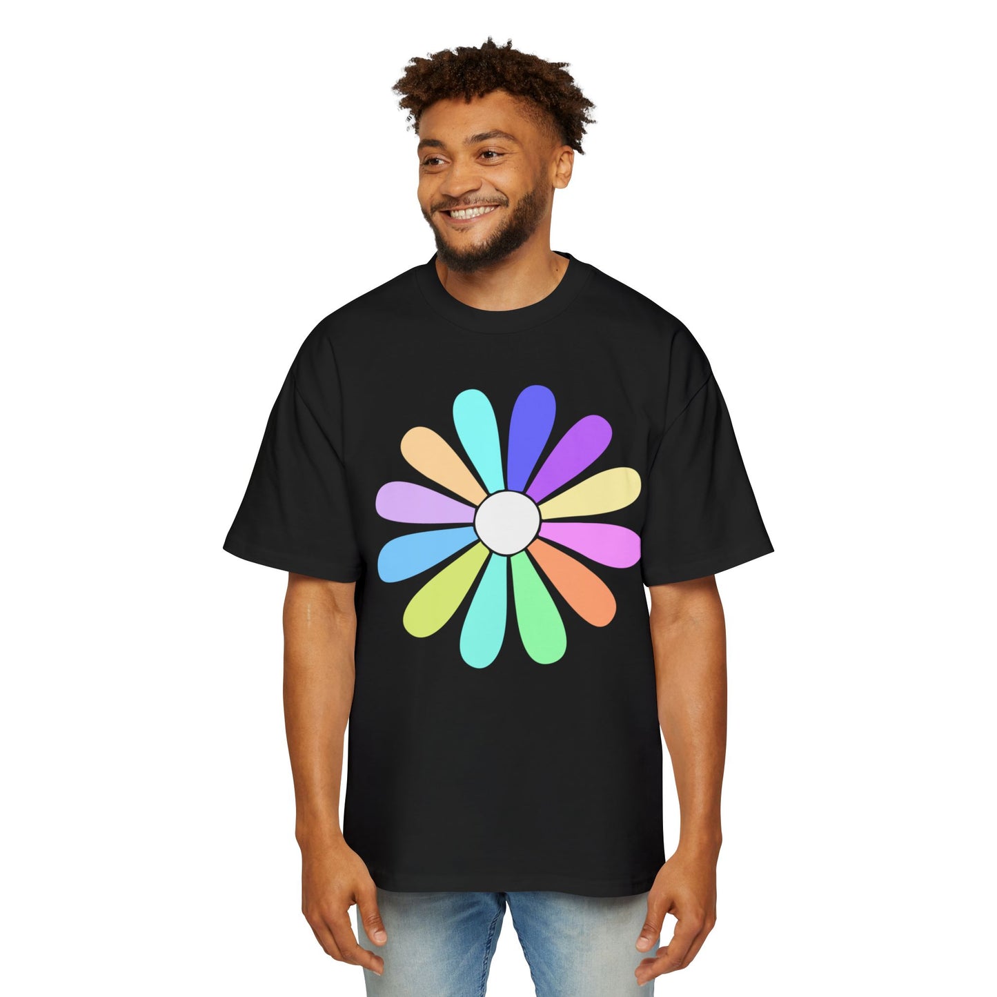 Rainbow Bloom Positivity Men's Heavy Oversized Tee - snazzymerch